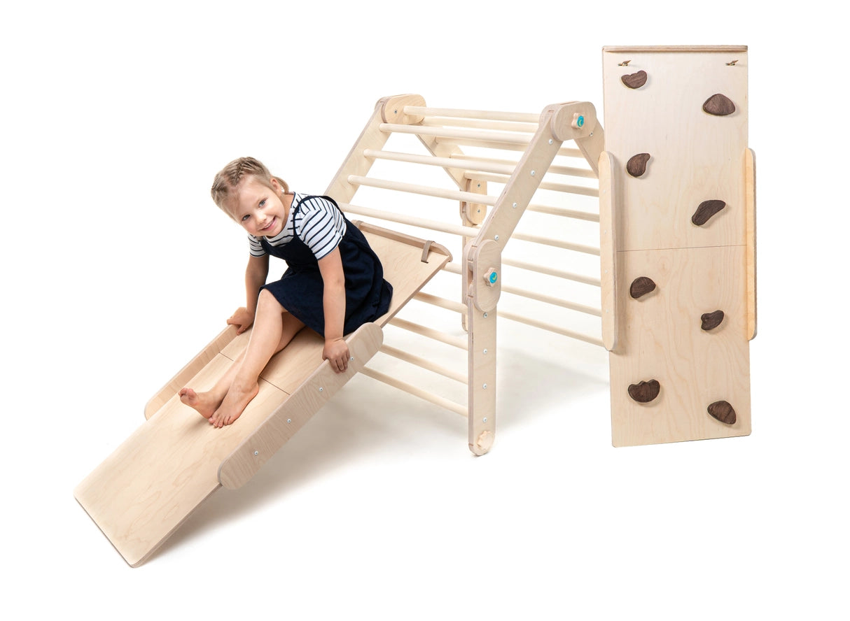 Triangle de Pikler Naturel Modifiable Avec Deux Rampes - Happymoon HappyMoon Triangle de Pikler Naturel Modifiable Avec Deux Rampes - Happymoon myplayground