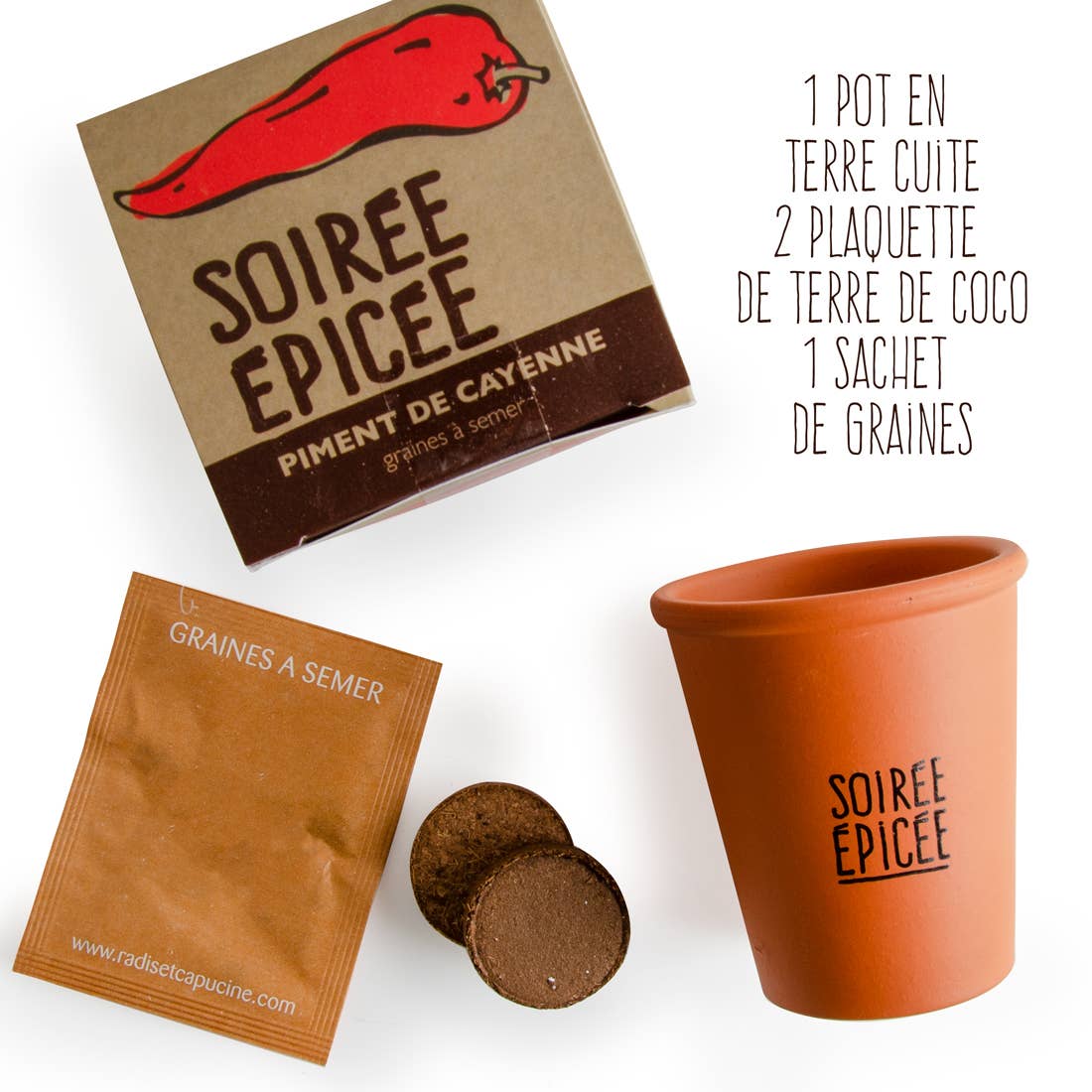 Kit message Soirée Epicée - Piment de Cayenne - Kit créatif de jardinage Radis Et Capucine Kit message Soirée Epicée - Piment de Cayenne - Kit créatif de jardinage myplayground