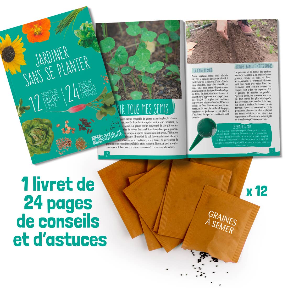 Coffret 12 sachets - Jardiner sans se planter - Kit créatif de jardinage Enfant Radis Et Capucine Coffret 12 sachets - Jardiner sans se planter - Kit créatif de jardinage Enfant myplayground