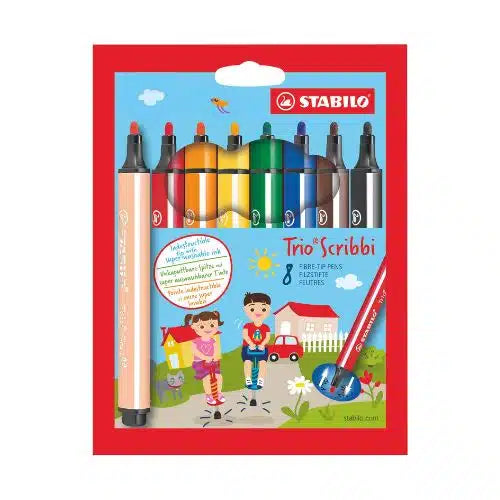 Lot de 8 feutres de coloriage pointe large STABILO Trio Scribbi