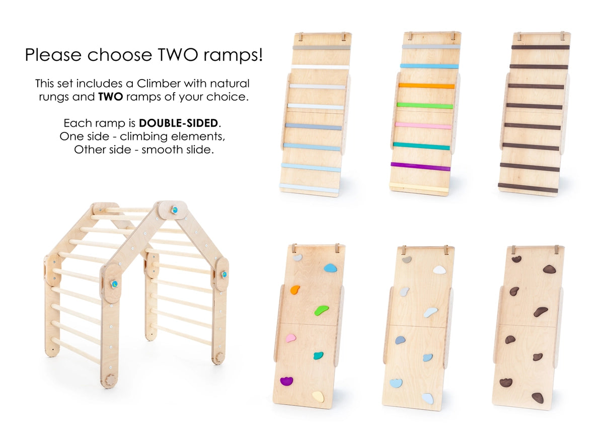 Triangle de Pikler Naturel Modifiable Avec Deux Rampes - Happymoon HappyMoon Triangle de Pikler Naturel Modifiable Avec Deux Rampes - Happymoon myplayground