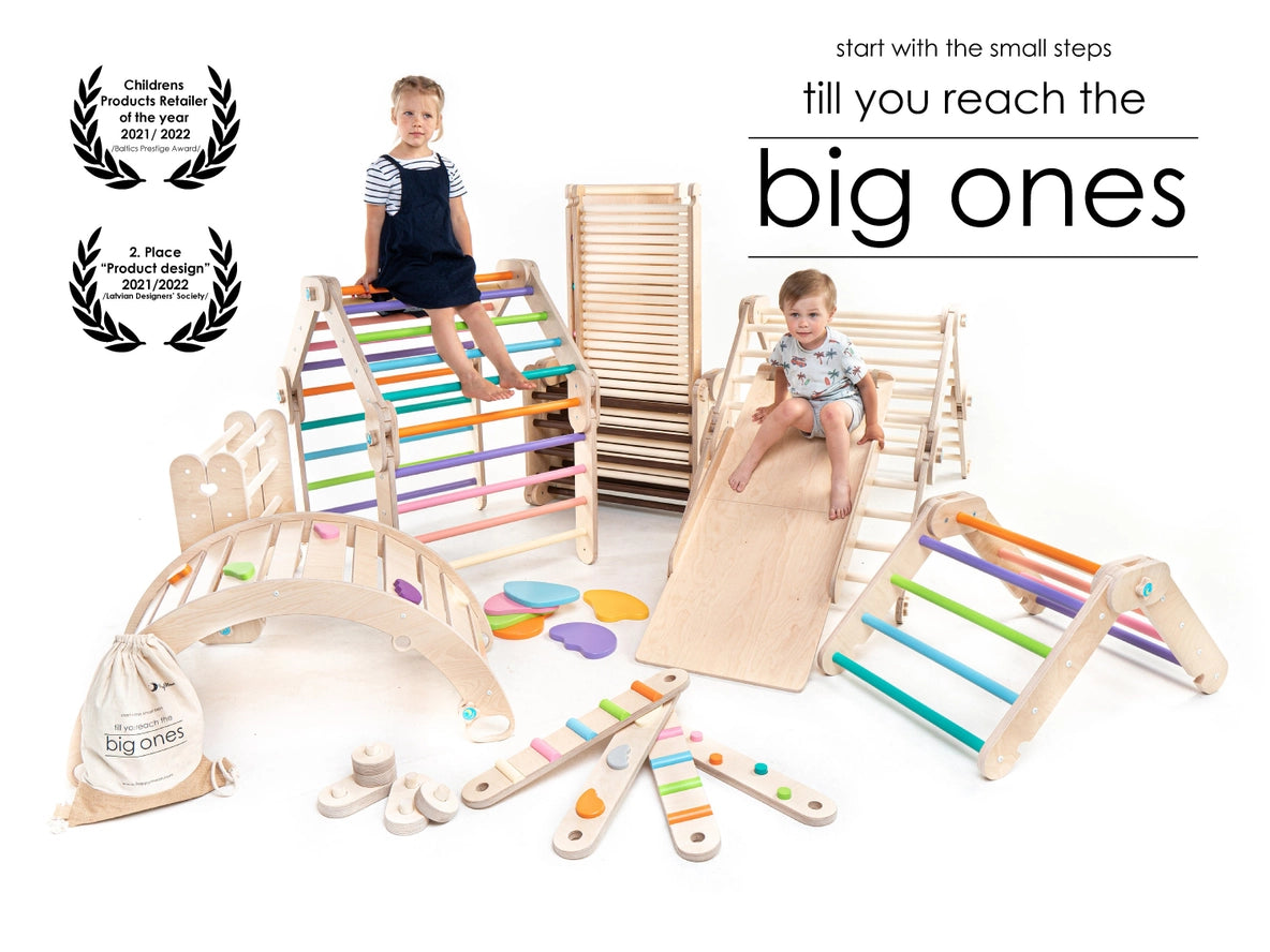 Grimpeur Transformable Bleu, Triangle Pikler Modifiable - Jeu de Motricité Enfant - Happymoon HappyMoon myplayground