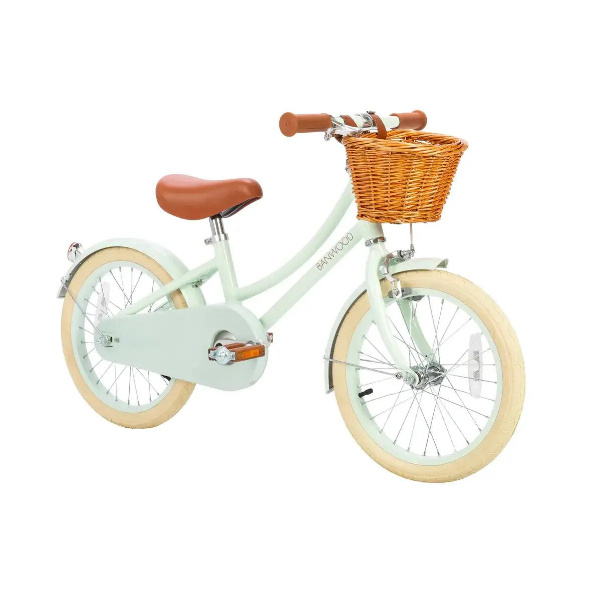 Vélo Classique Enfant Menthe Pale - Style Vintage avec Panier et Stabilisateurs - Banwood