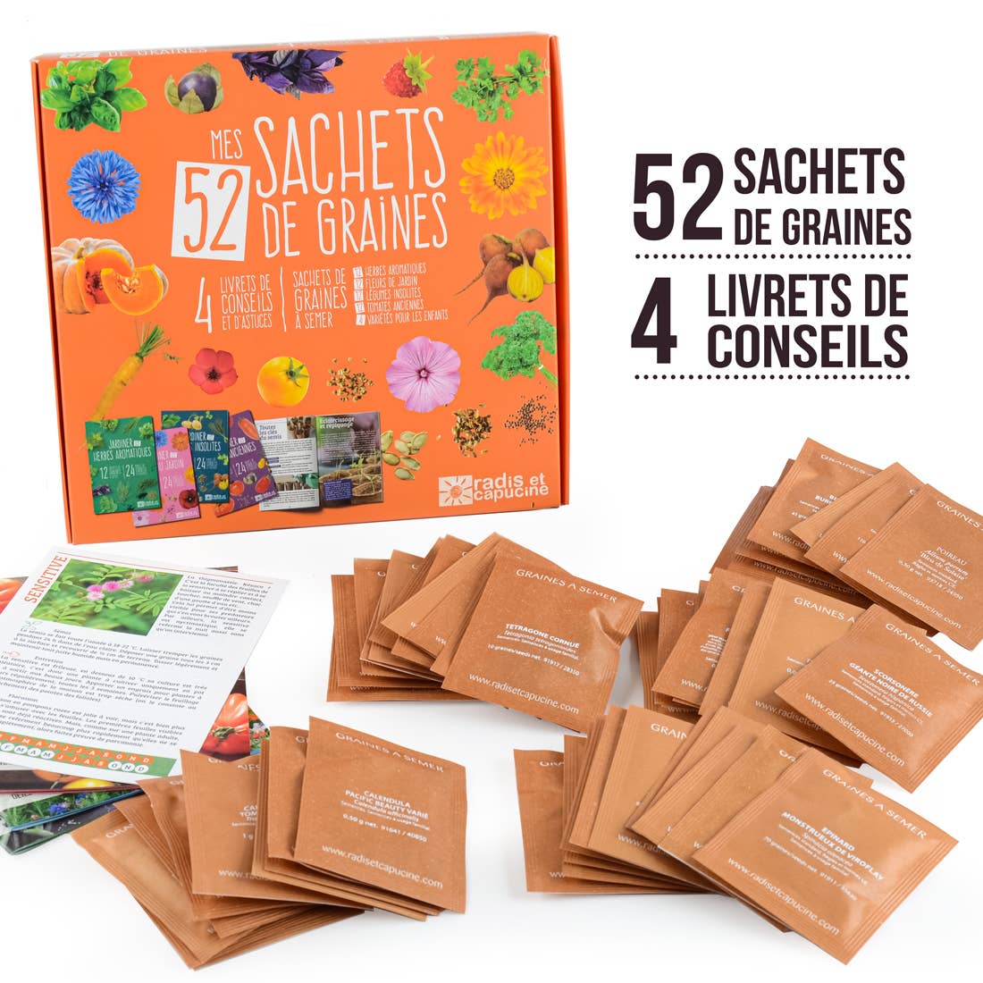 Coffret 52 sachets de graines - Kit créatif de jardinage Enfant Radis Et Capucine myplayground