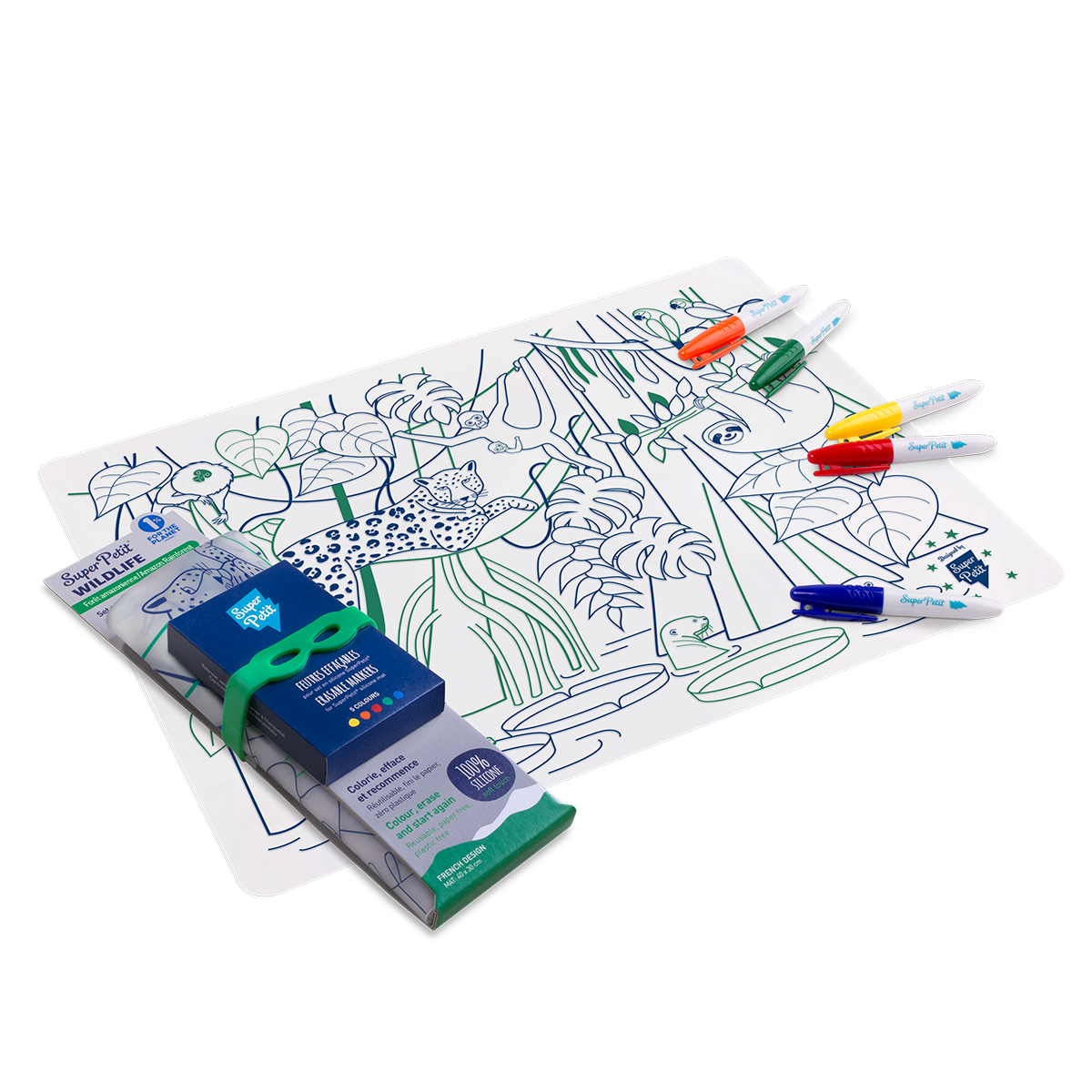 Set Amazonie + Set en Silicone avec Végétation et Animaux Colorés , 5 Feutres - Jeu Créatif SuperPetit Set Amazonie + Set en Silicone avec Végétation et Animaux Colorés , 5 Feutres - Jeu Créatif myplayground