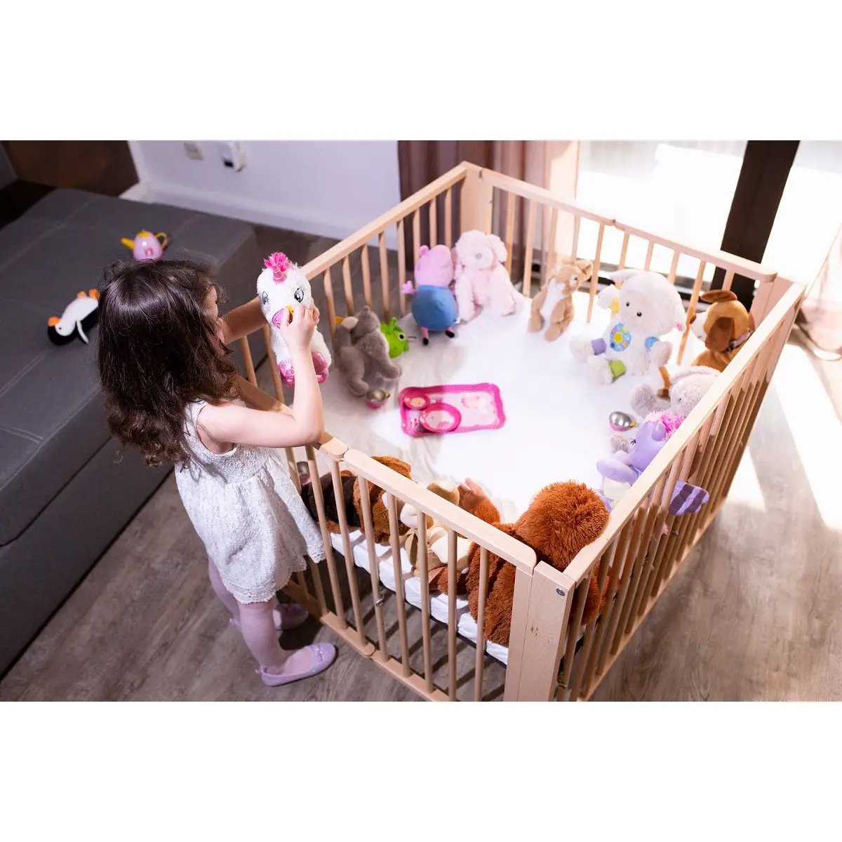 Parc bébé pliable Moritz en hêtre naturel, 89x85 cm – tiSsi – vue 4