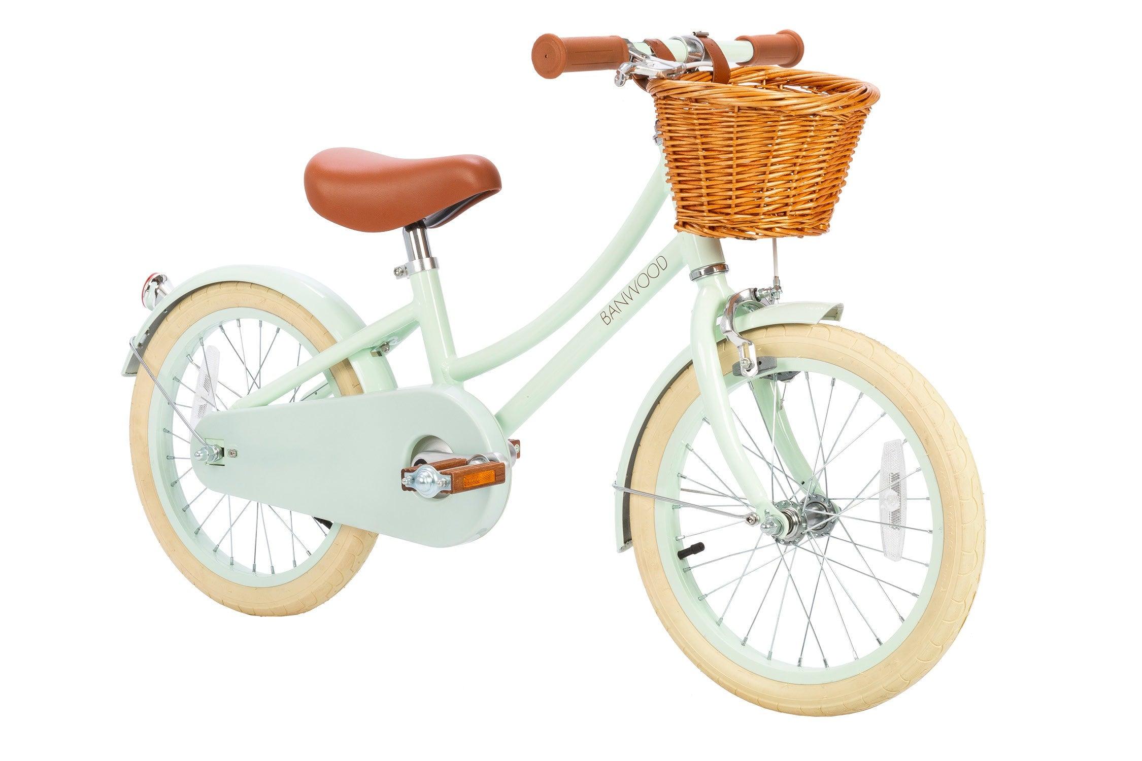 Vélo Classique Enfant Menthe Pale - Style Vintage avec Panier et Stabilisateurs - Banwood