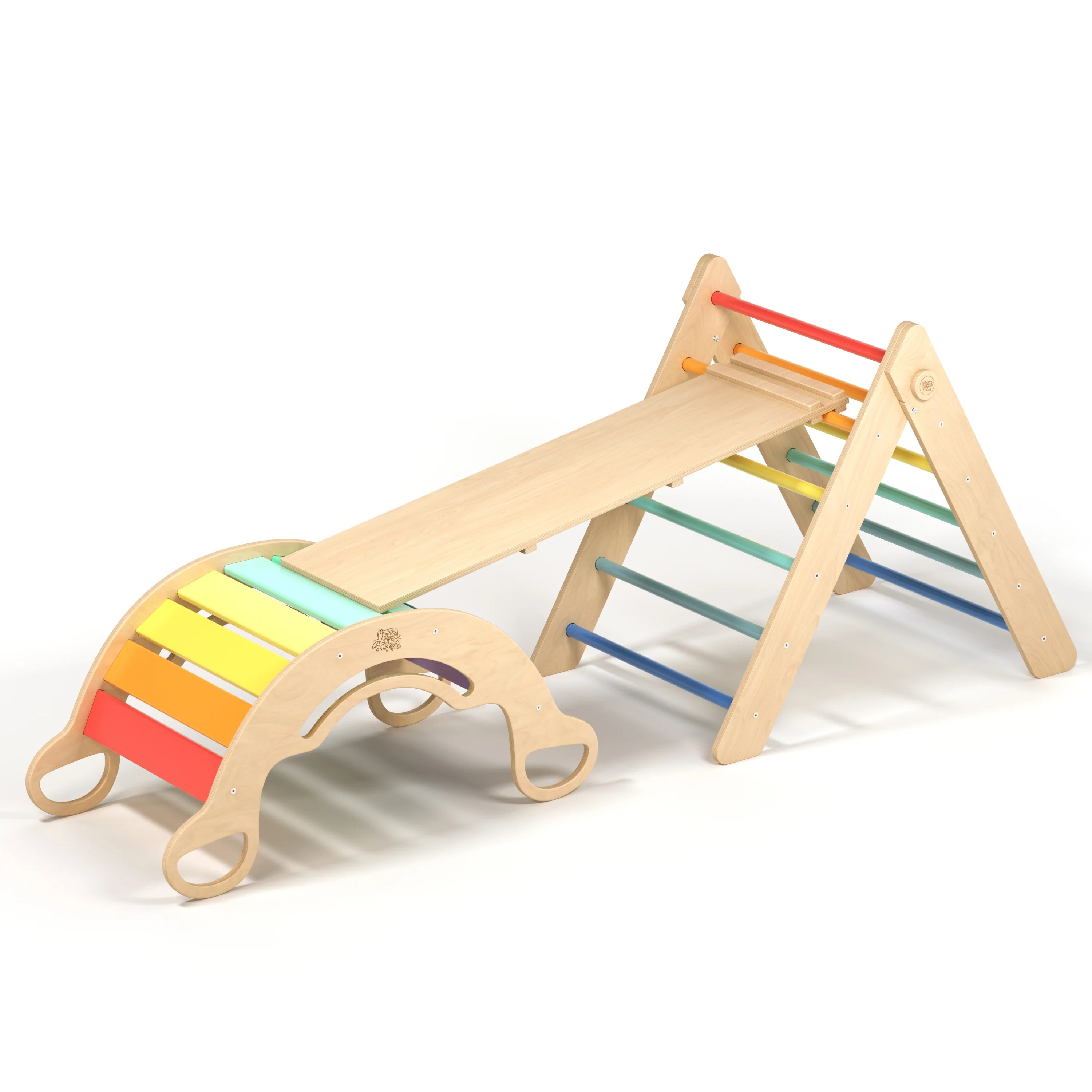 BusyKids - Ensemble Triangle Pikler + Planche à Double Face + Bascule d'Équilibre Couleur Arc-en-ciel - Bois Natura - 12 à 18 mois BusyKids BusyKids - Ensemble Triangle Pikler + Planche à Double Face + Bascule d'Équilibre Couleur Arc-en-ciel - Bois Natura - 12 à 18 mois myplayground