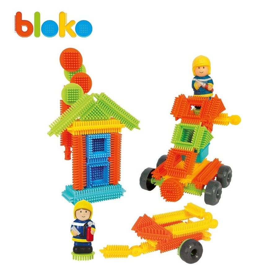 Tube 100 Bloko + 2 Figurines 3D Pompiers - Bloko Bloko Tube 100 Bloko + 2 Figurines 3D Pompiers - Bloko myplayground