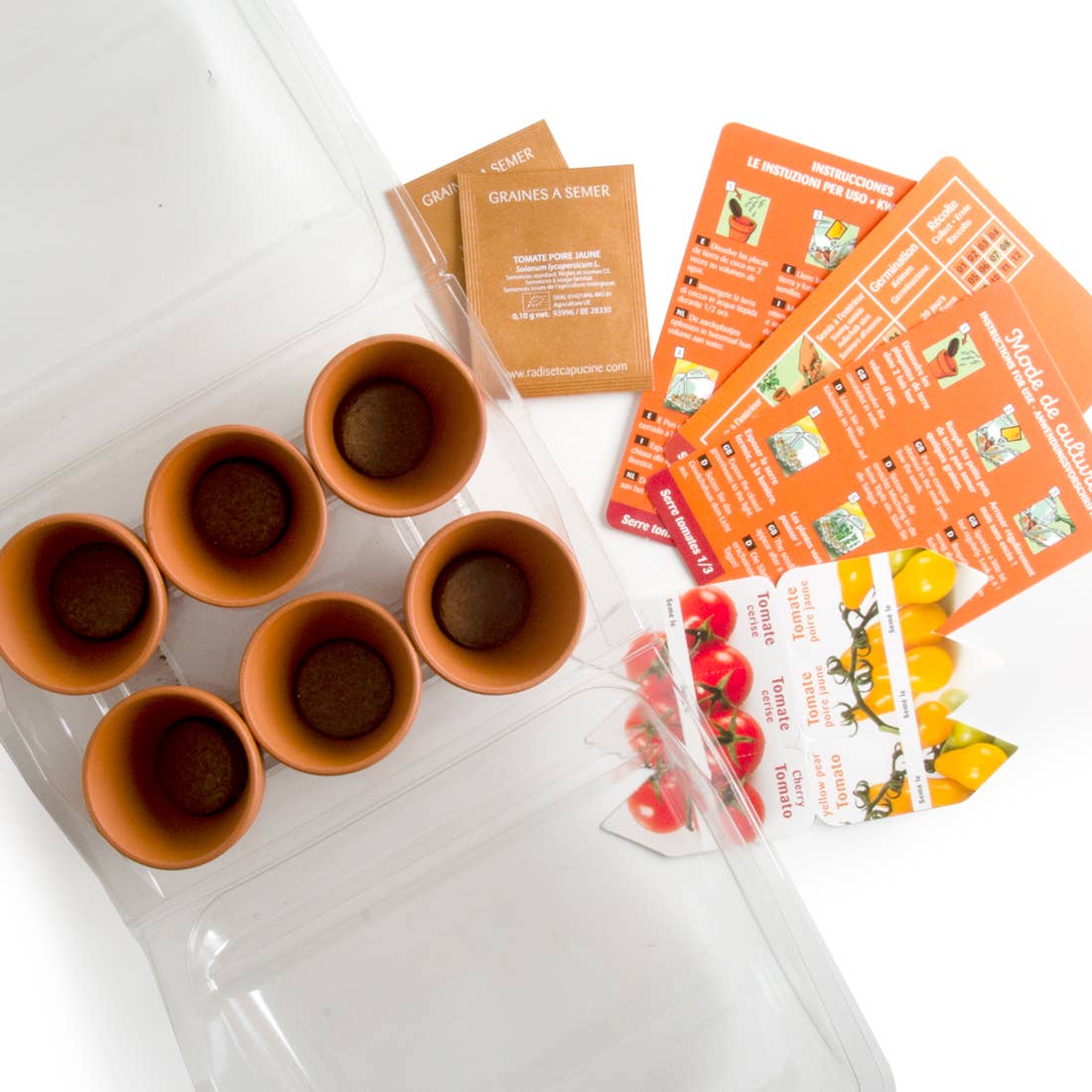 Serre 6 pots - Tomates Bio enfants - Kit créatif de jardinage Enfant Radis Et Capucine Serre 6 pots - Tomates Bio enfants - Kit créatif de jardinage Enfant myplayground