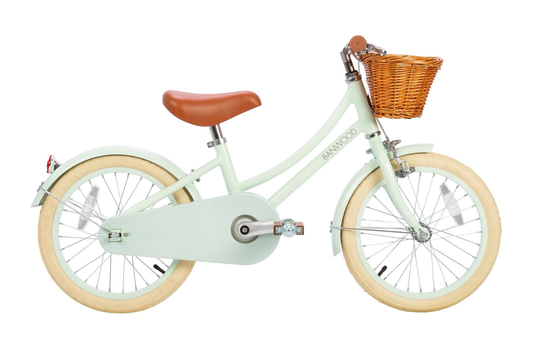 Vélo Classique Enfant Menthe Pale - Style Vintage avec Panier et Stabilisateurs - Banwood