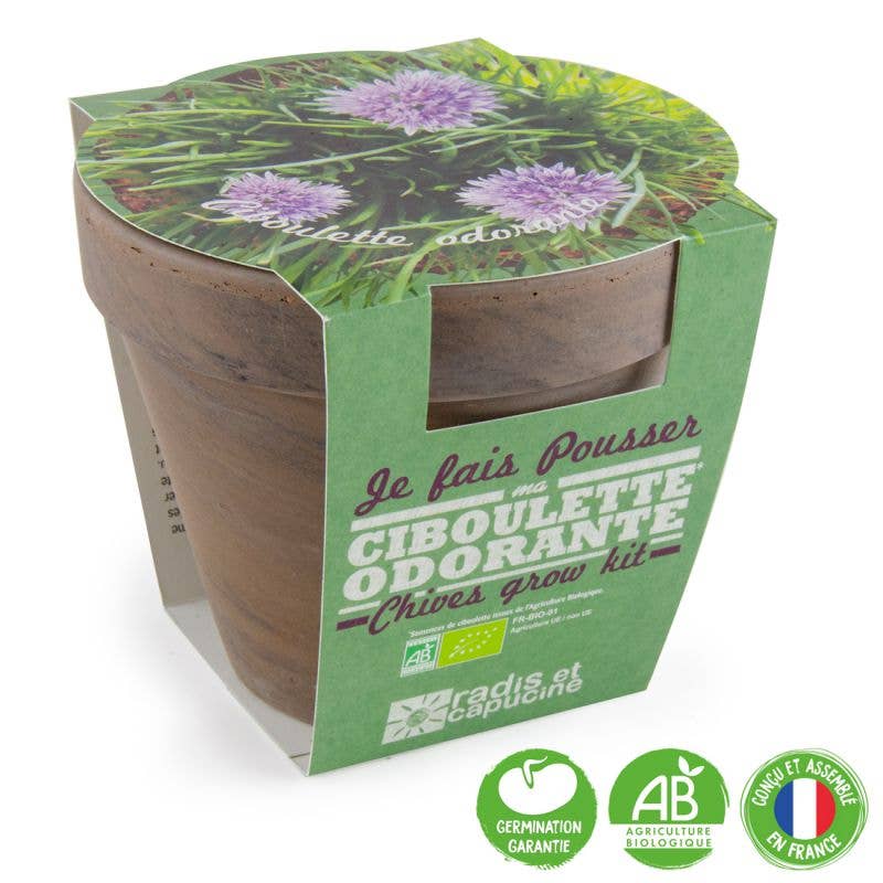 Pot Terre cuite Basalte - Ciboulette bio - Kit créatif de jardinage Enfant Radis Et Capucine Pot Terre cuite Basalte - Ciboulette bio - Kit créatif de jardinage Enfant myplayground