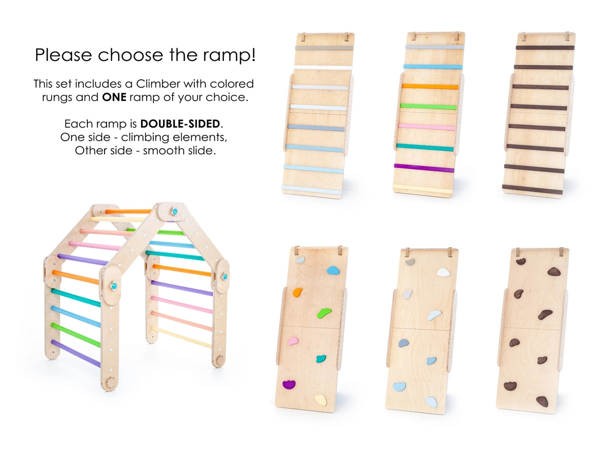 Triangle Pikler coloré avec rampe, transformable, HappyMoon - Jeu de motricité enfant - Happymoon HappyMoon Triangle Pikler coloré avec rampe, transformable, HappyMoon - Jeu de motricité enfant - Happymoon myplayground