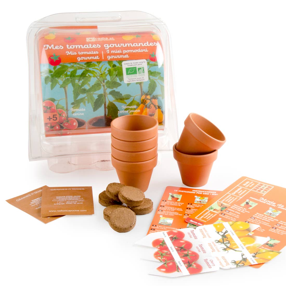 Serre 6 pots - Tomates Bio enfants - Kit créatif de jardinage Enfant Radis Et Capucine Serre 6 pots - Tomates Bio enfants - Kit créatif de jardinage Enfant myplayground
