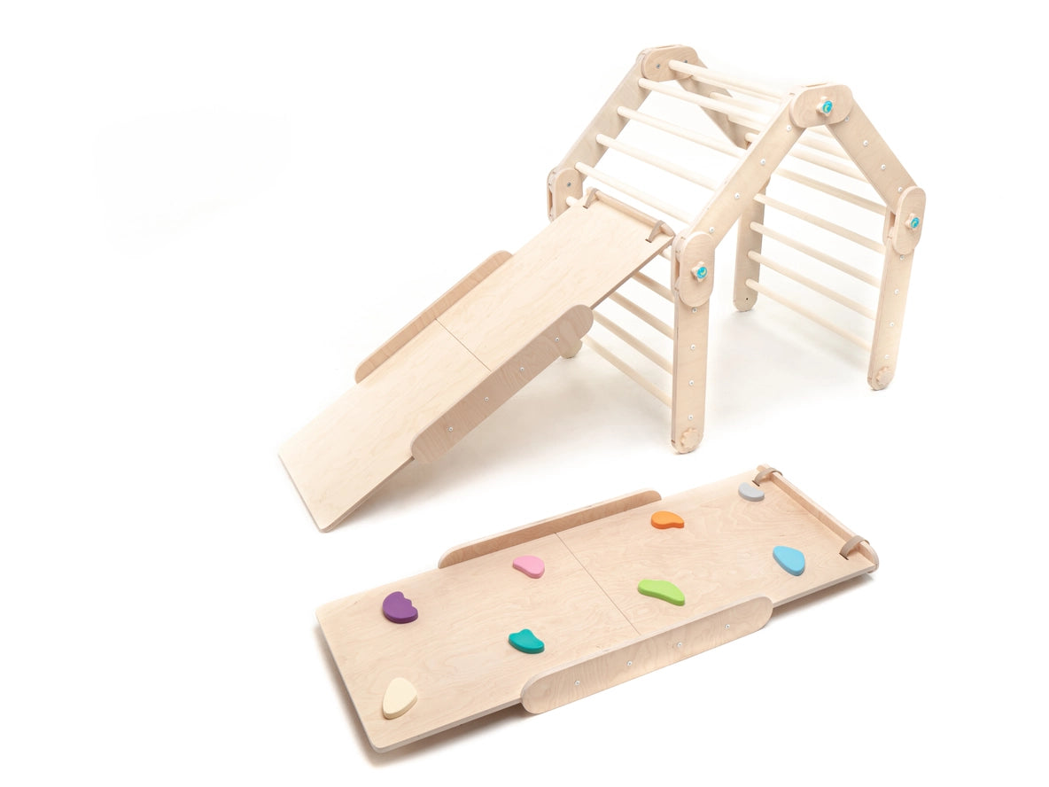 Triangle de Pikler Naturel Modifiable Avec Deux Rampes - Happymoon HappyMoon Triangle de Pikler Naturel Modifiable Avec Deux Rampes - Happymoon myplayground