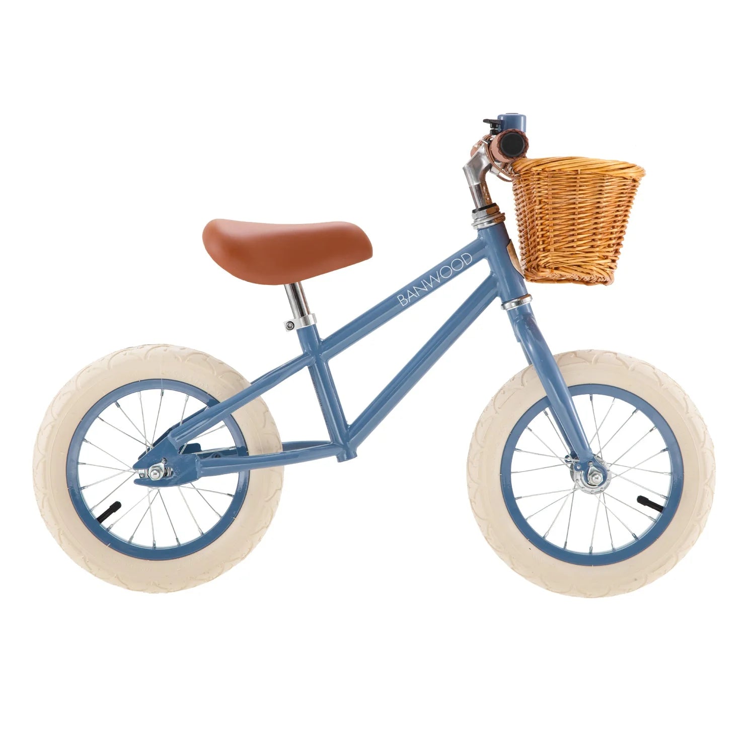 Draisienne Enfant Bleue avec Panier en Osier et Stabilisateurs - Banwood - Jeu de Motricité de 3 à 5 Ans