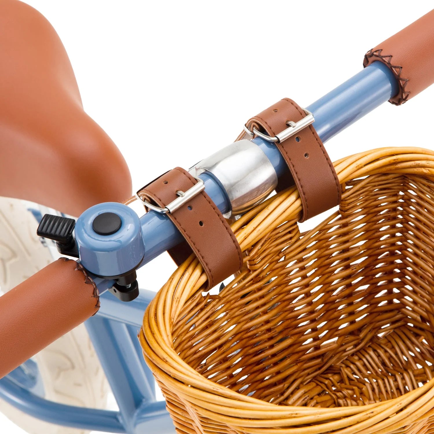 Draisienne Enfant Bleue avec Panier en Osier et Stabilisateurs - Banwood - Jeu de Motricité de 3 à 5 Ans
