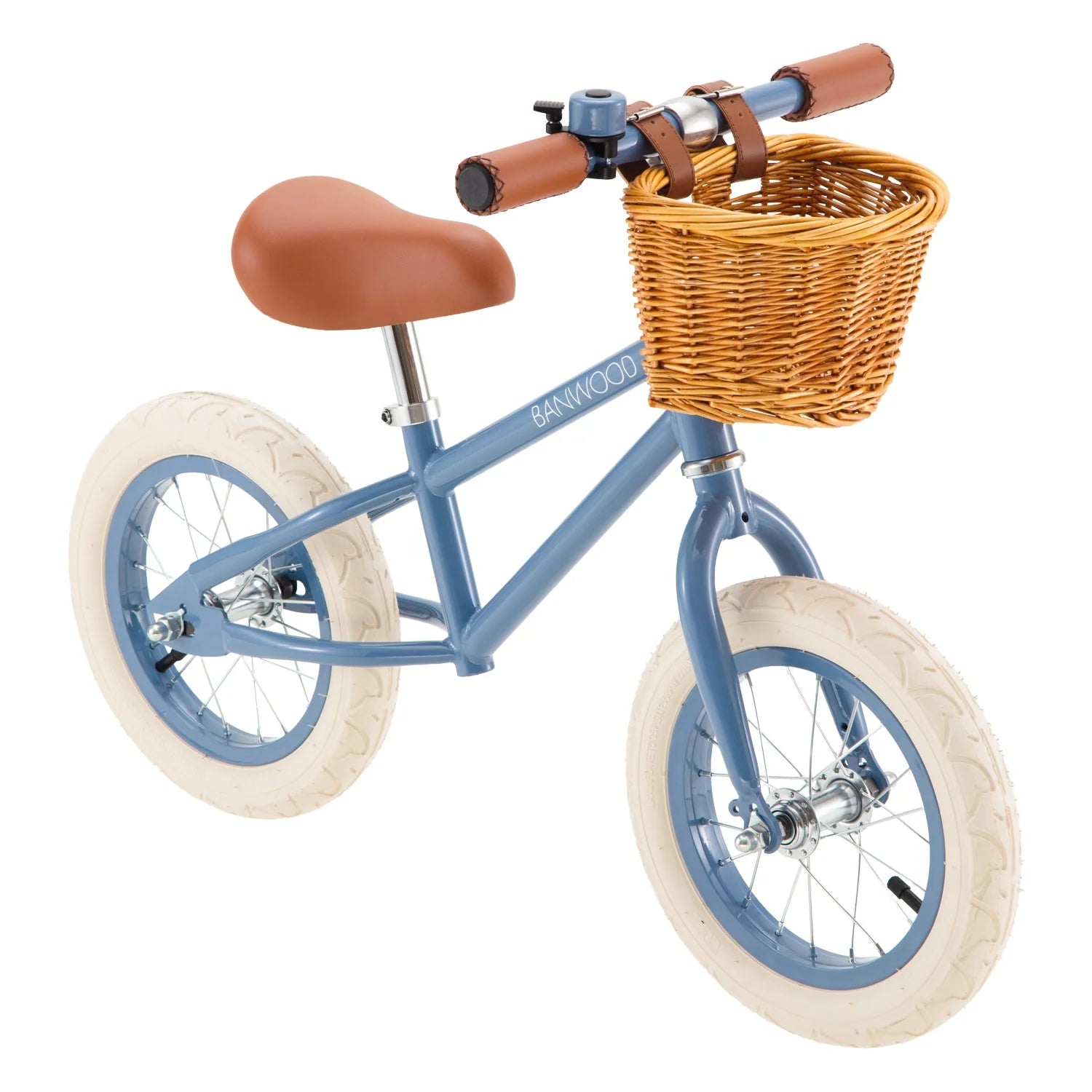 Draisienne Enfant Bleue avec Panier en Osier et Stabilisateurs - Banwood - Jeu de Motricité de 3 à 5 Ans