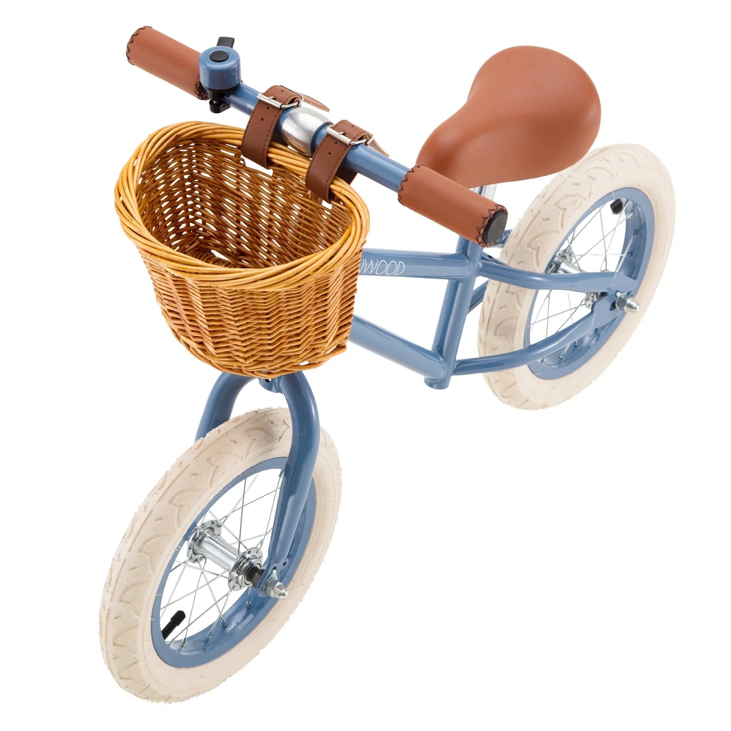 Draisienne Enfant Bleue avec Panier en Osier et Stabilisateurs - Banwood - Jeu de Motricité de 3 à 5 Ans