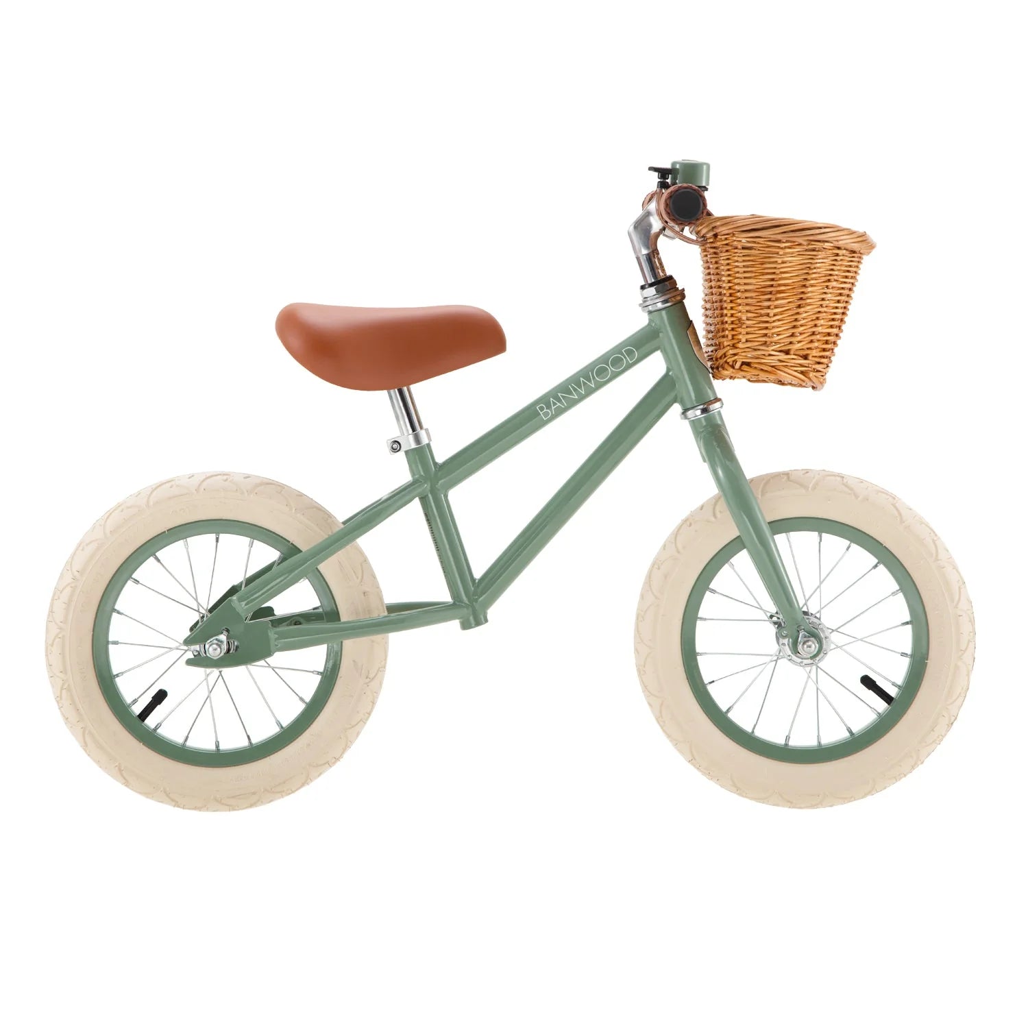 Draisienne Enfant Vert avec Panier en Osier et Stabilisateurs - Banwood - Jeu de Motricité de 3 à 5 Ans