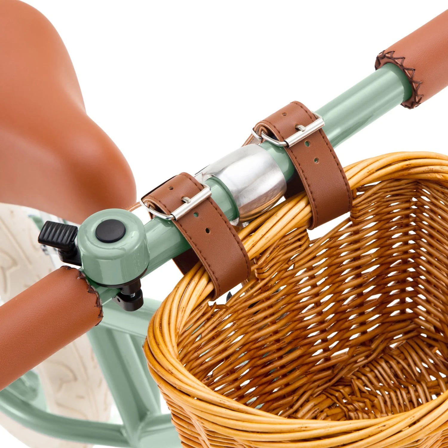 Draisienne Enfant Vert avec Panier en Osier et Stabilisateurs - Banwood - Jeu de Motricité de 3 à 5 Ans