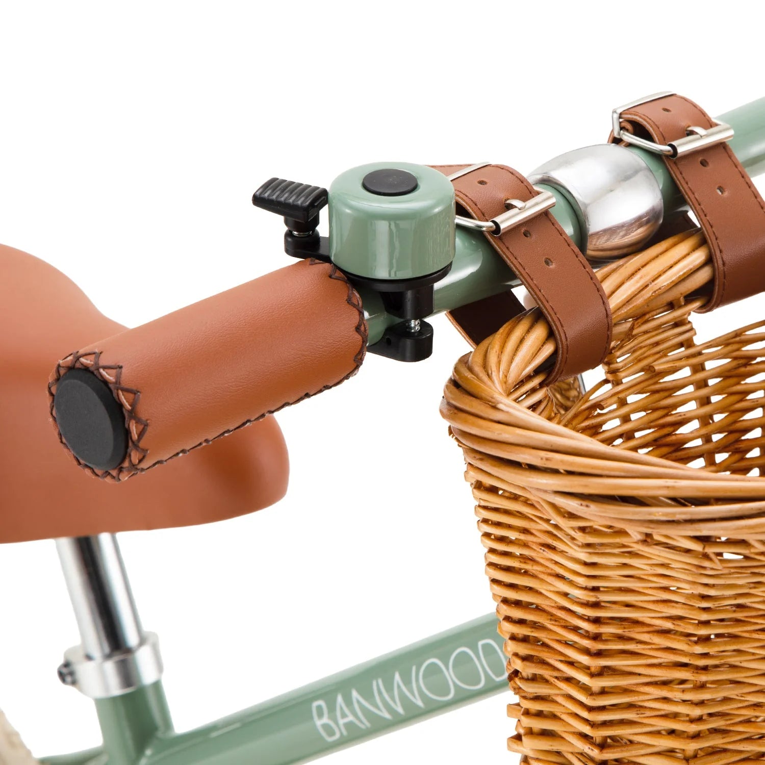 Draisienne Enfant Vert avec Panier en Osier et Stabilisateurs - Banwood - Jeu de Motricité de 3 à 5 Ans