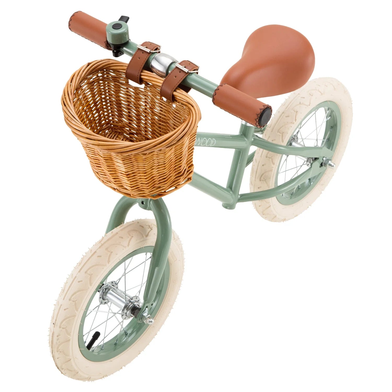Draisienne Enfant Vert avec Panier en Osier et Stabilisateurs - Banwood - Jeu de Motricité de 3 à 5 Ans