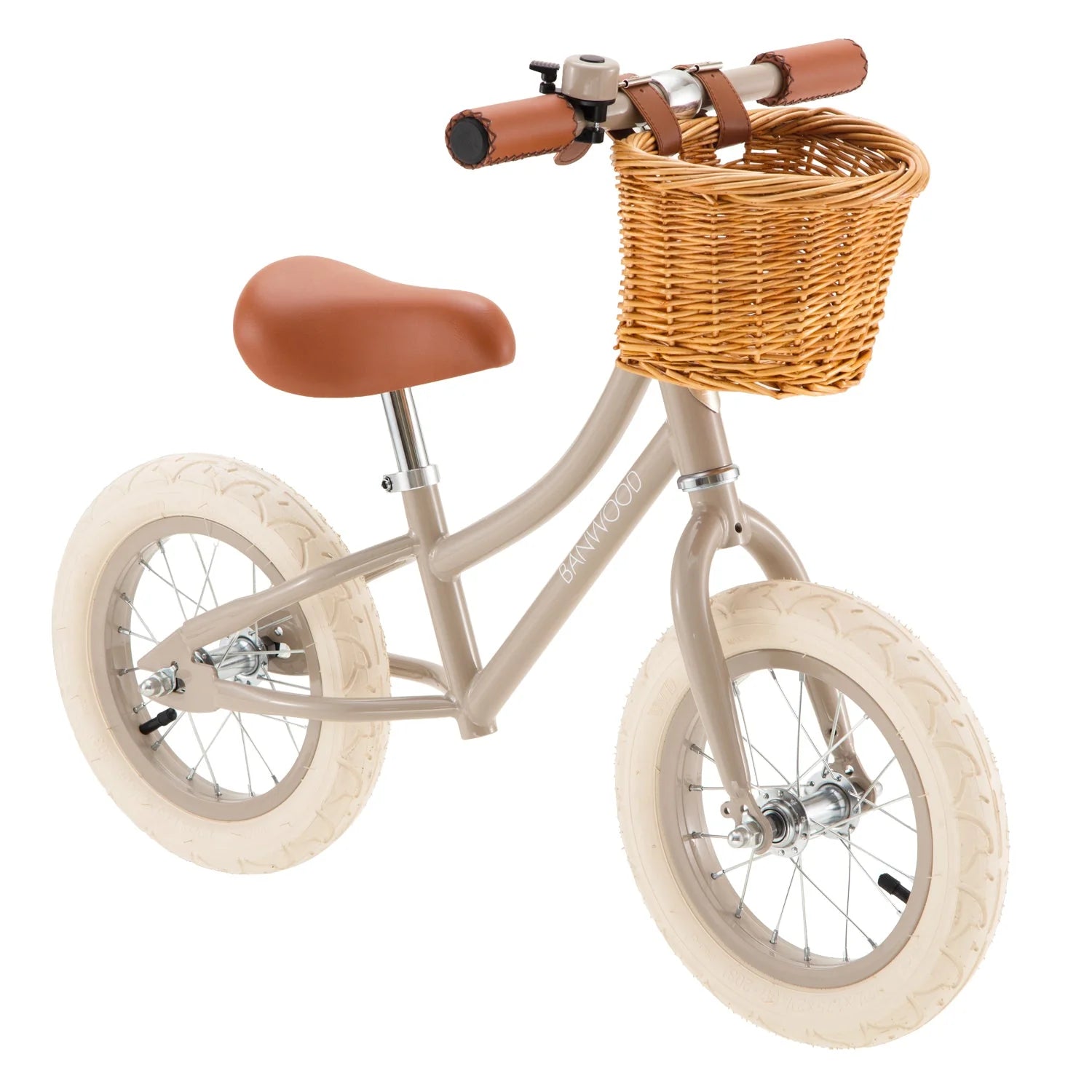Draisienne Enfant Beige avec Panier en Osier et Stabilisateurs - Banwood - Jeu de Motricité de 3 à 5 Ans