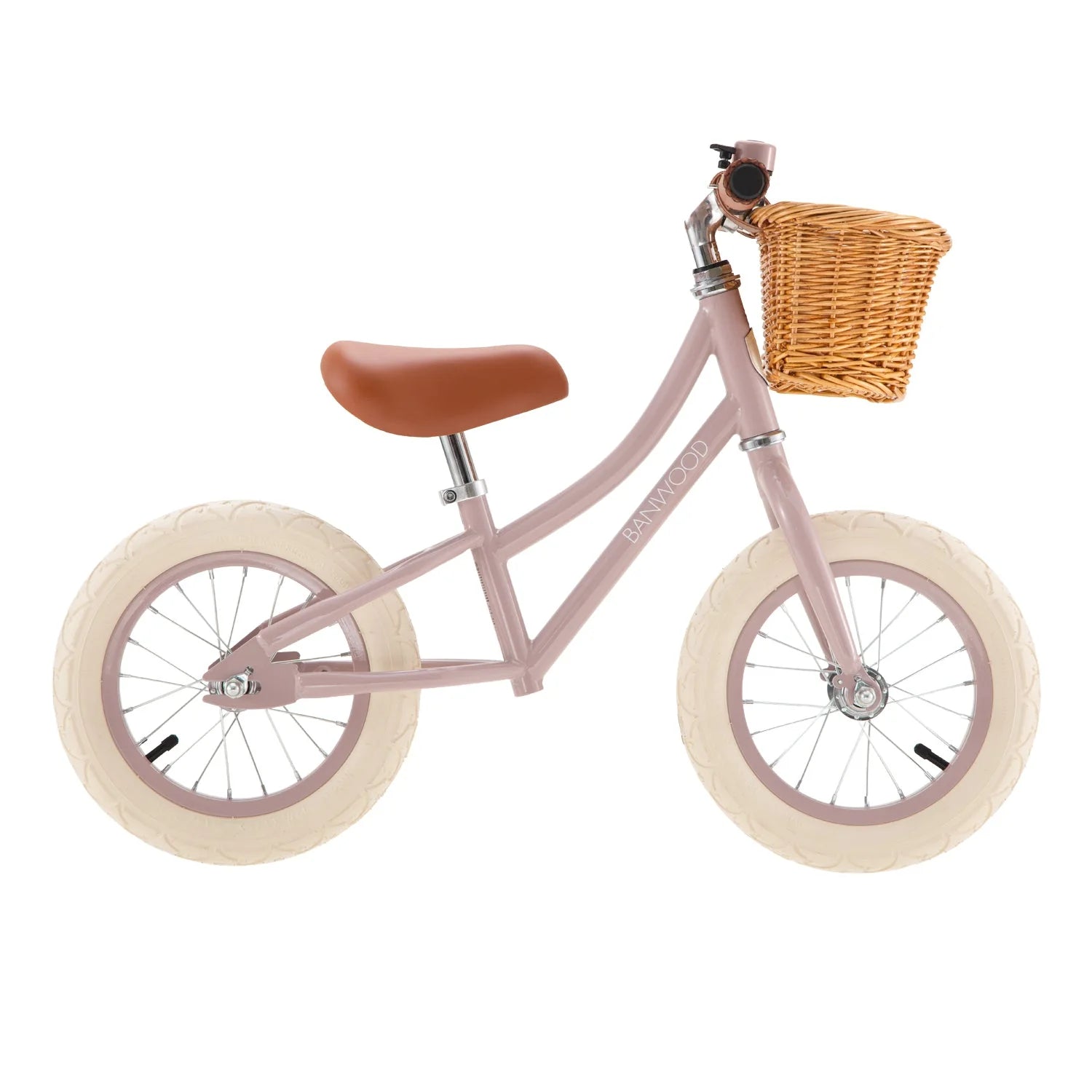 Draisienne Enfant Rose Poudré avec Panier en Osier et Stabilisateurs - Banwood - Jeu de Motricité de 3 à 5 Ans