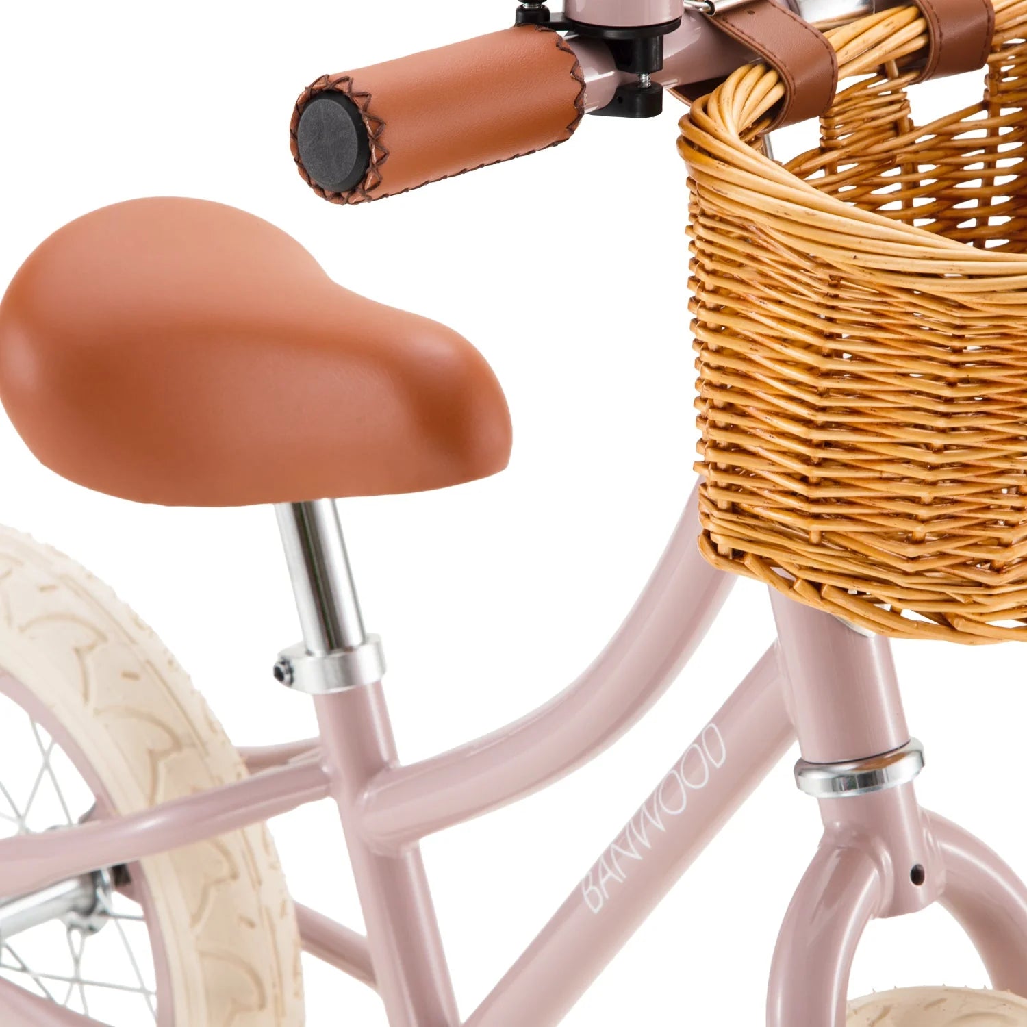 Draisienne Enfant Rose Poudré avec Panier en Osier et Stabilisateurs - Banwood - Jeu de Motricité de 3 à 5 Ans