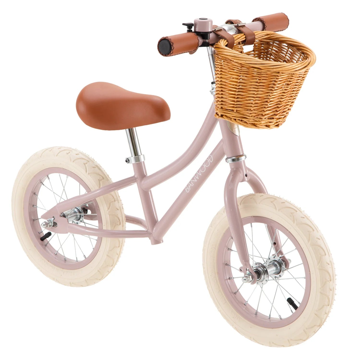 Draisienne Enfant Rose Poudré avec Panier en Osier et Stabilisateurs - Banwood - Jeu de Motricité de 3 à 5 Ans