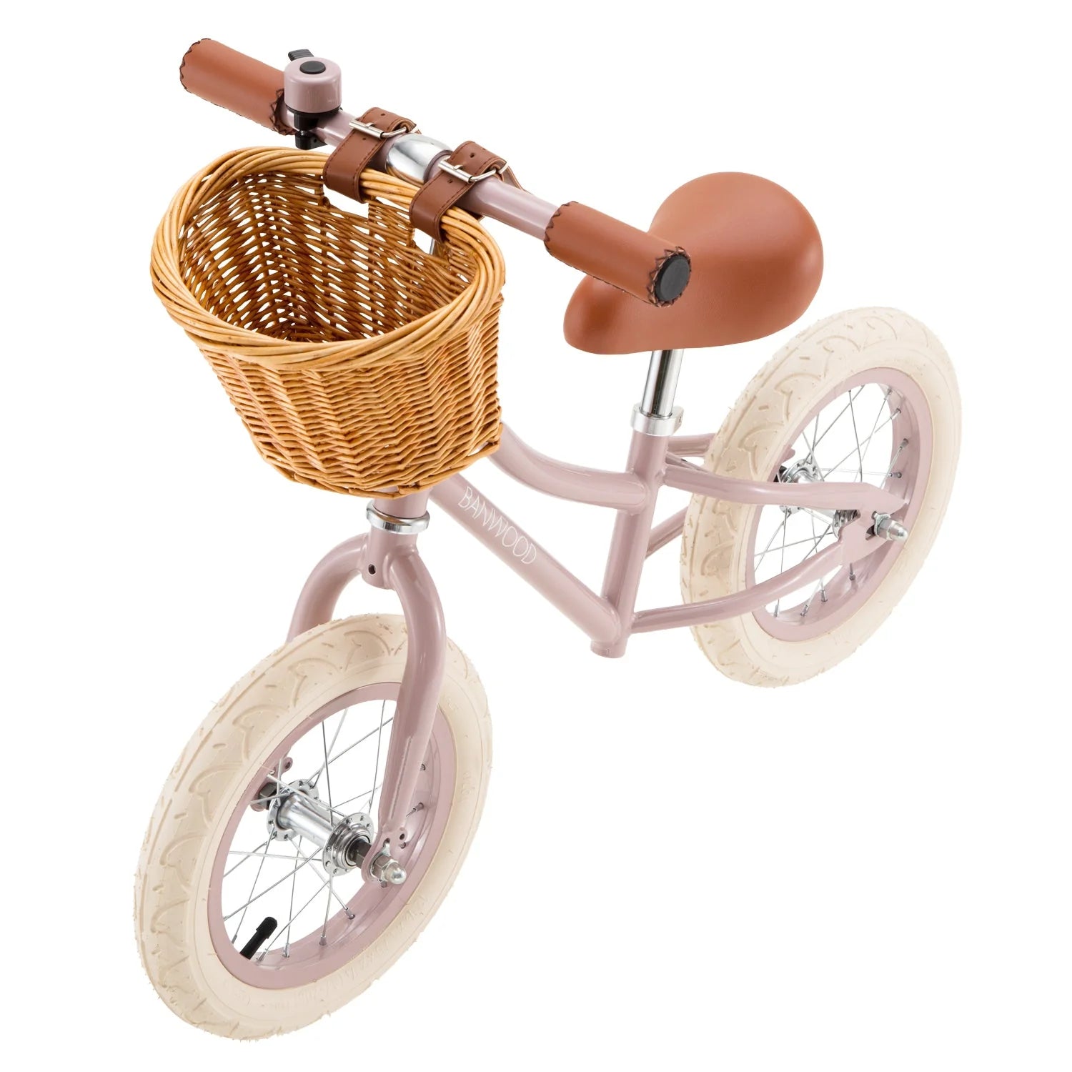 Draisienne Enfant Rose Poudré avec Panier en Osier et Stabilisateurs - Banwood - Jeu de Motricité de 3 à 5 Ans