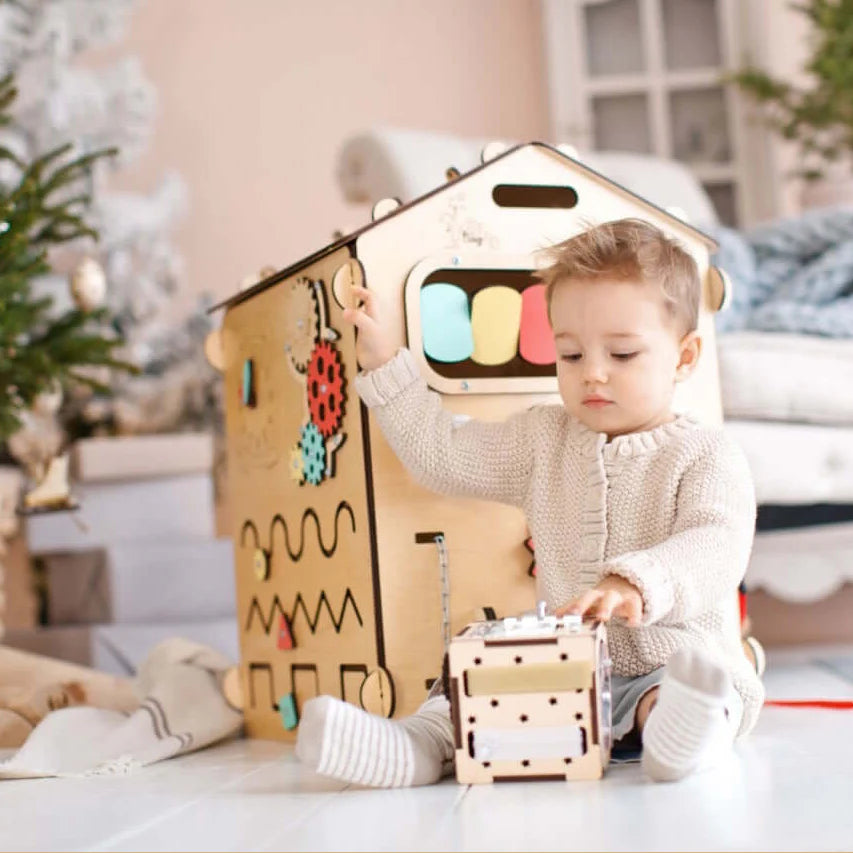 Ensemble Maisonnette Natura et Cube Interactif - Bois Natura - 12 à 18 mois - BusyKids BusyKids myplayground