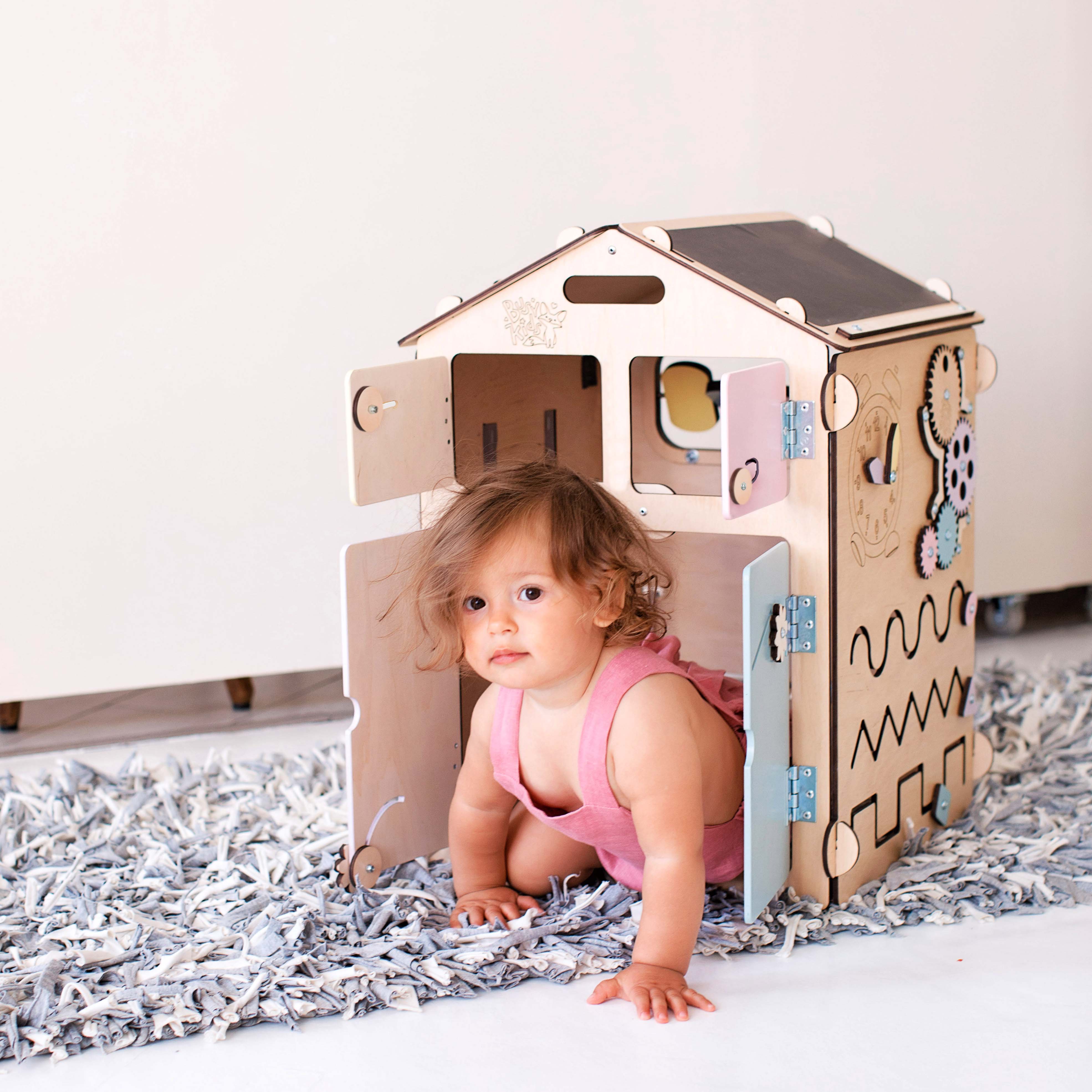 Ensemble Maisonnette et Cube Interactif - Natura/Pastel, bois natura - 12 à 18 mois - BusyKids BusyKids myplayground