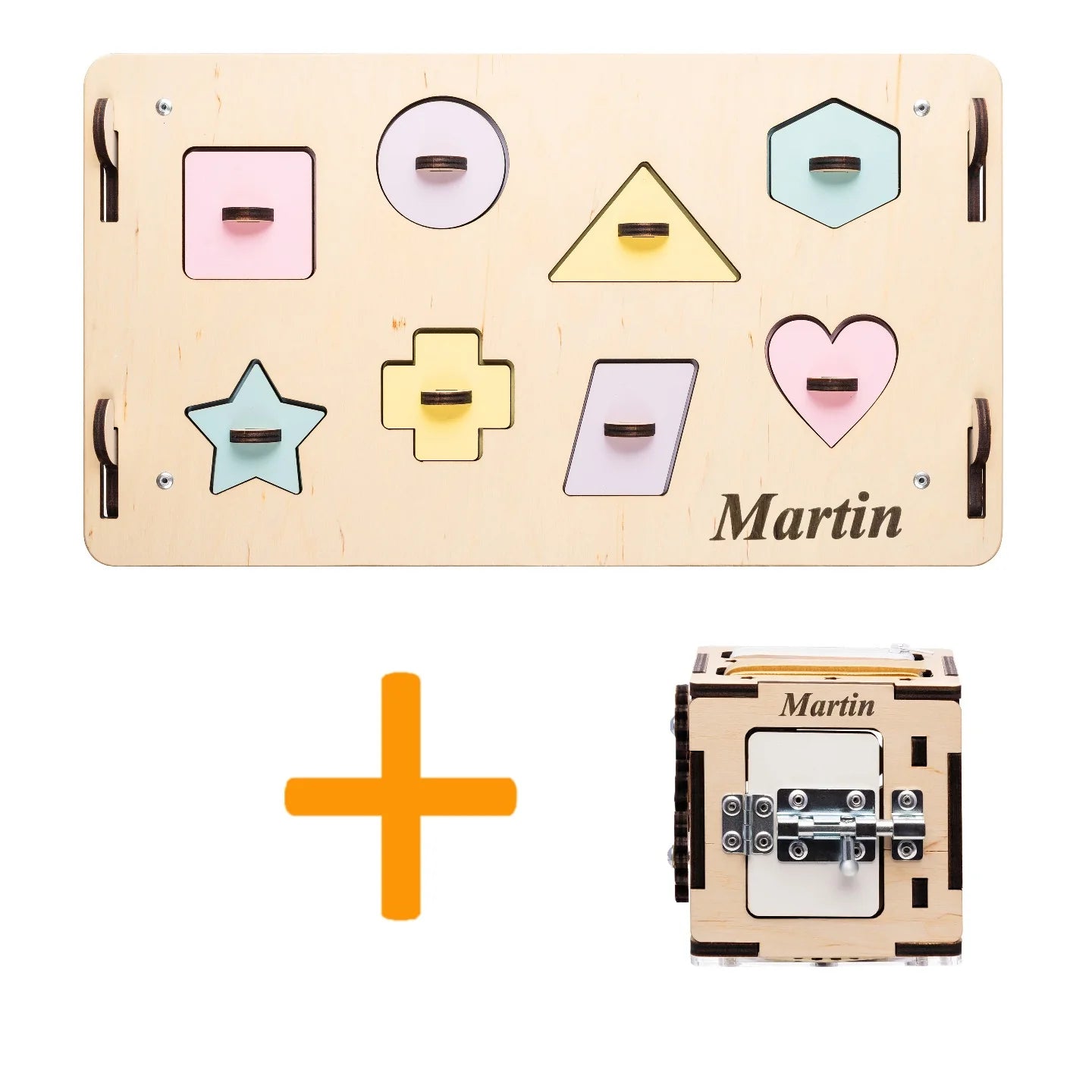 Ensemble Maisonnette et Cube Interactif - Natura/Pastel, bois natura - 12 à 18 mois - BusyKids BusyKids myplayground