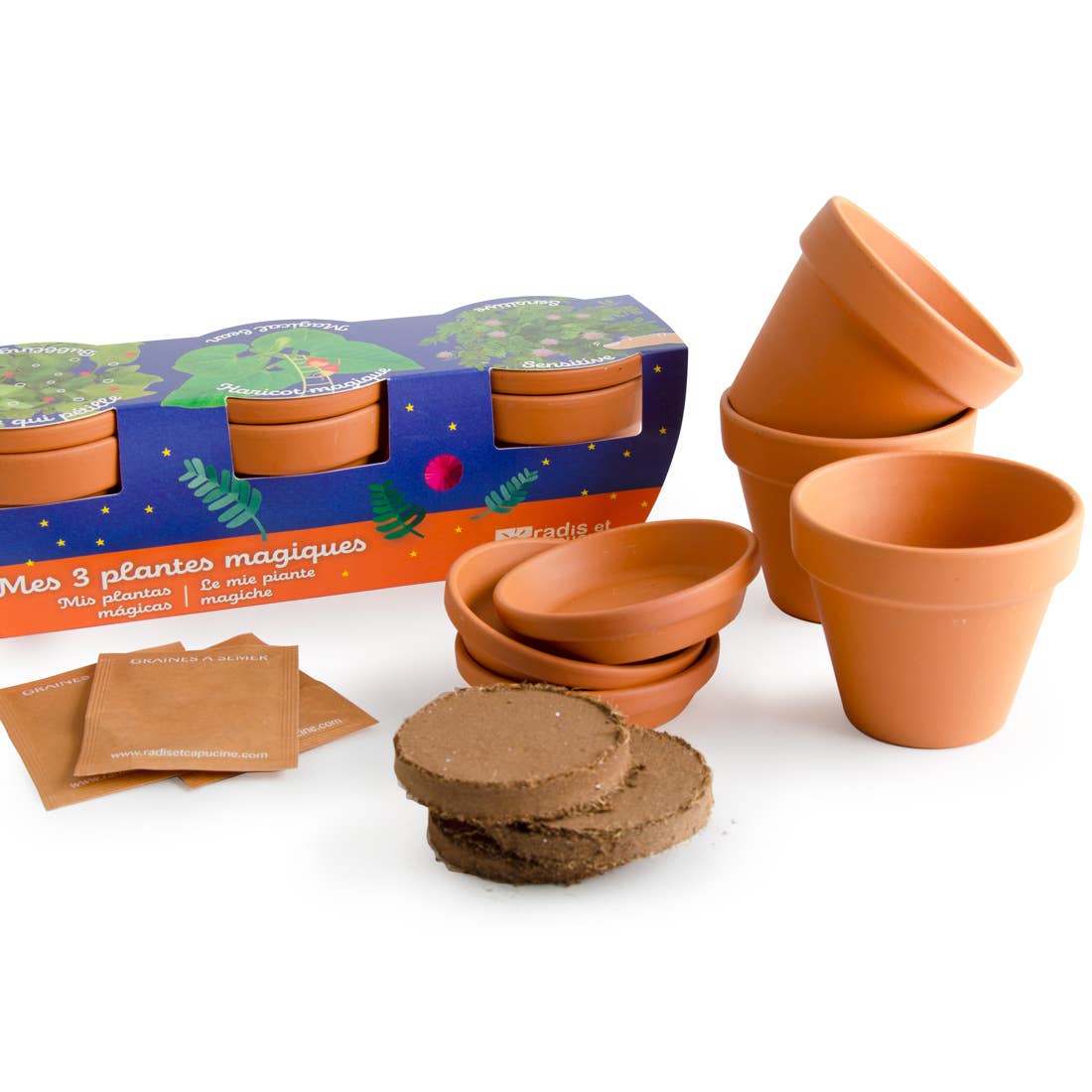 Trio 3 pots plantes magiques - Kit créatif de jardinage Enfant Radis Et Capucine Trio 3 pots plantes magiques - Kit créatif de jardinage Enfant myplayground