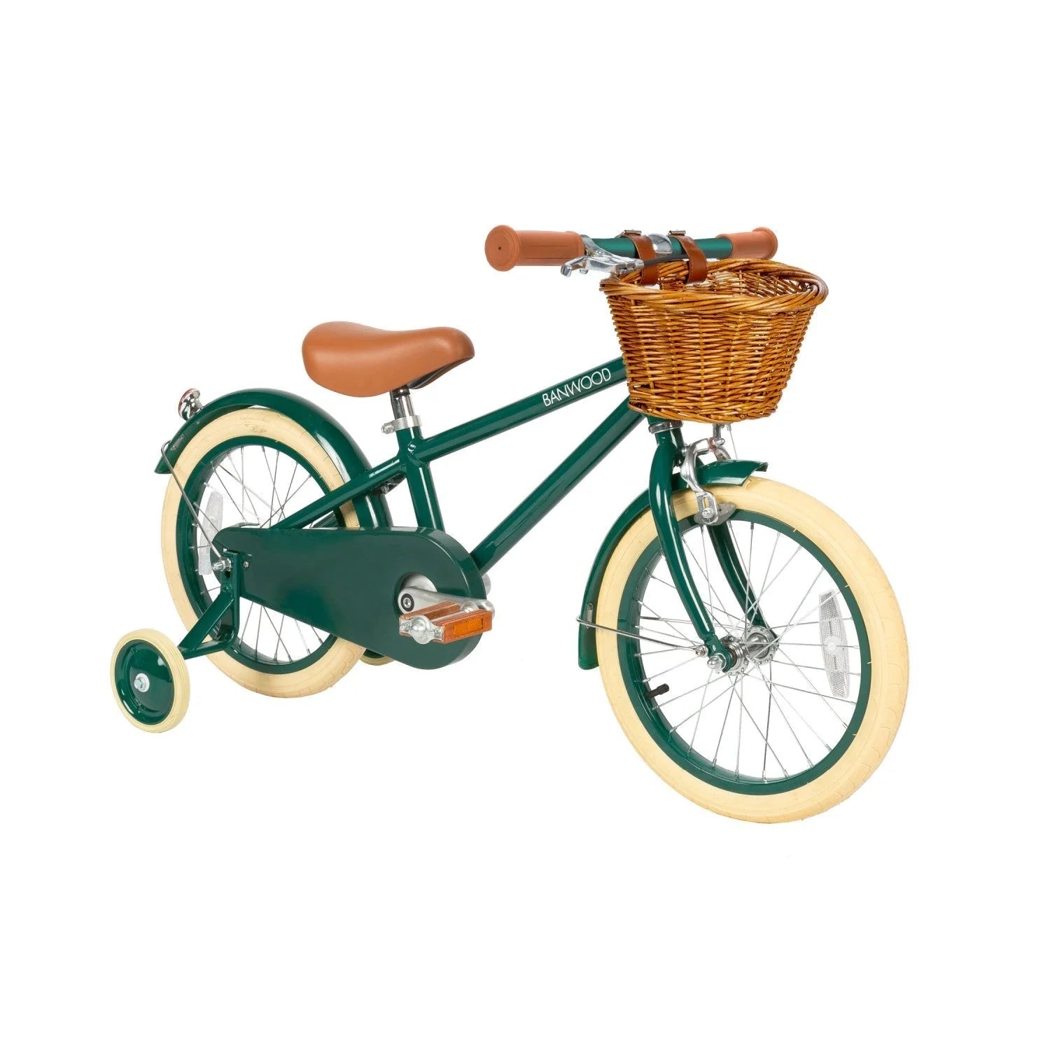 Vélo Classique Enfant Vert - Style Vintage avec Panier et Stabilisateurs - Banwood
