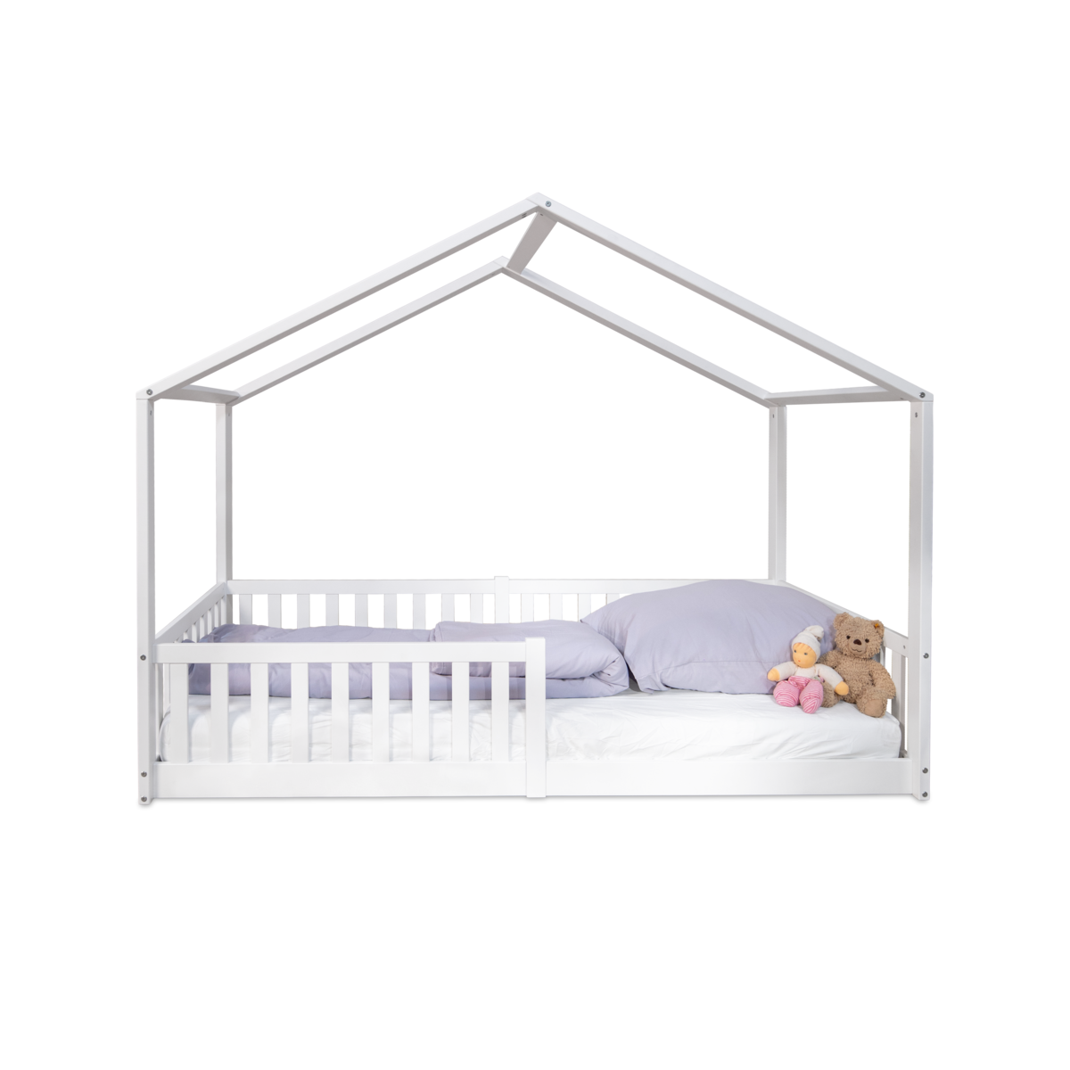 Lit cabane au sol Enno 90x200 cm, hêtre blanc – tiSsi