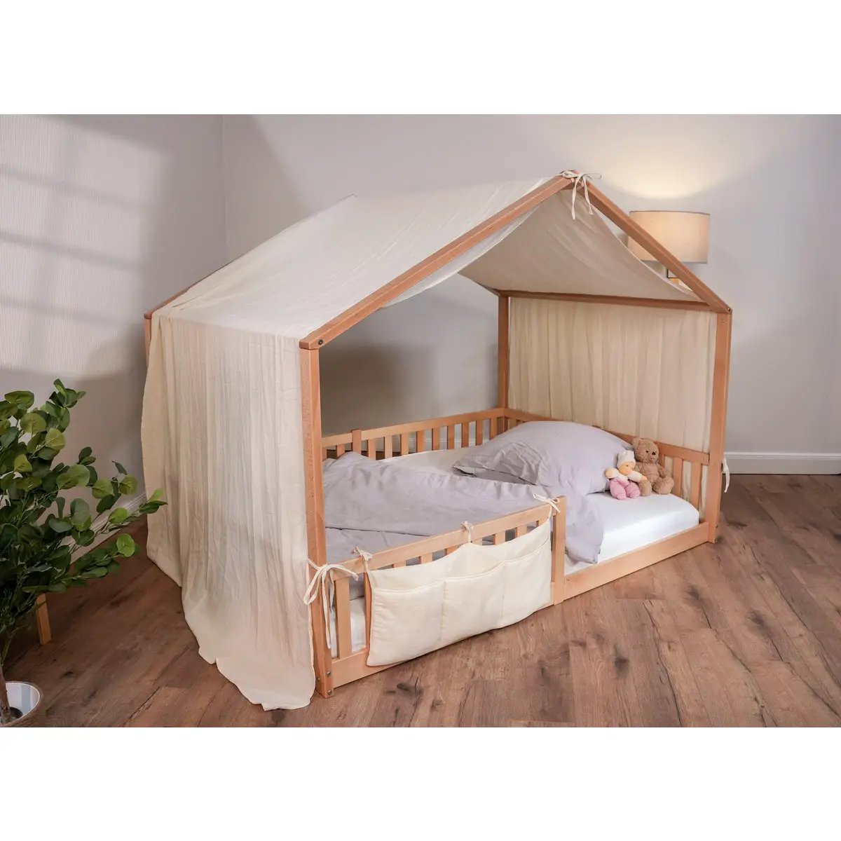 Ciel de lit en mousseline crème pour lit cabane 120-140x200 cm – tiSsi – vue 2