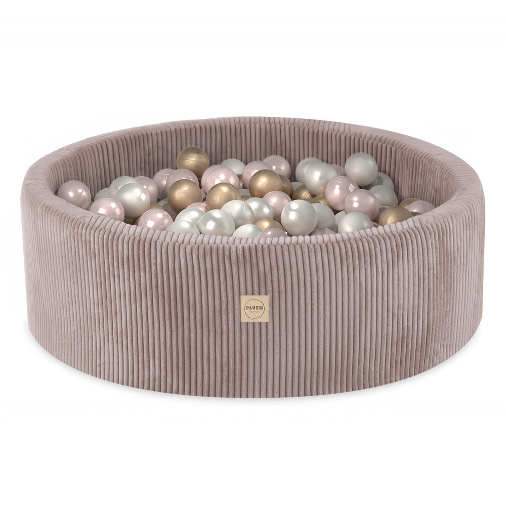 PLUSH NEST - Misioo - Piscine à balles, beige, ronde, velours côtelé, 90x30, 200 boules : perle, rose clair, or Misioo PLUSH NEST - Misioo - Piscine à balles, beige, ronde, velours côtelé, 90x30, 200 boules : perle, rose clair, or myplayground
