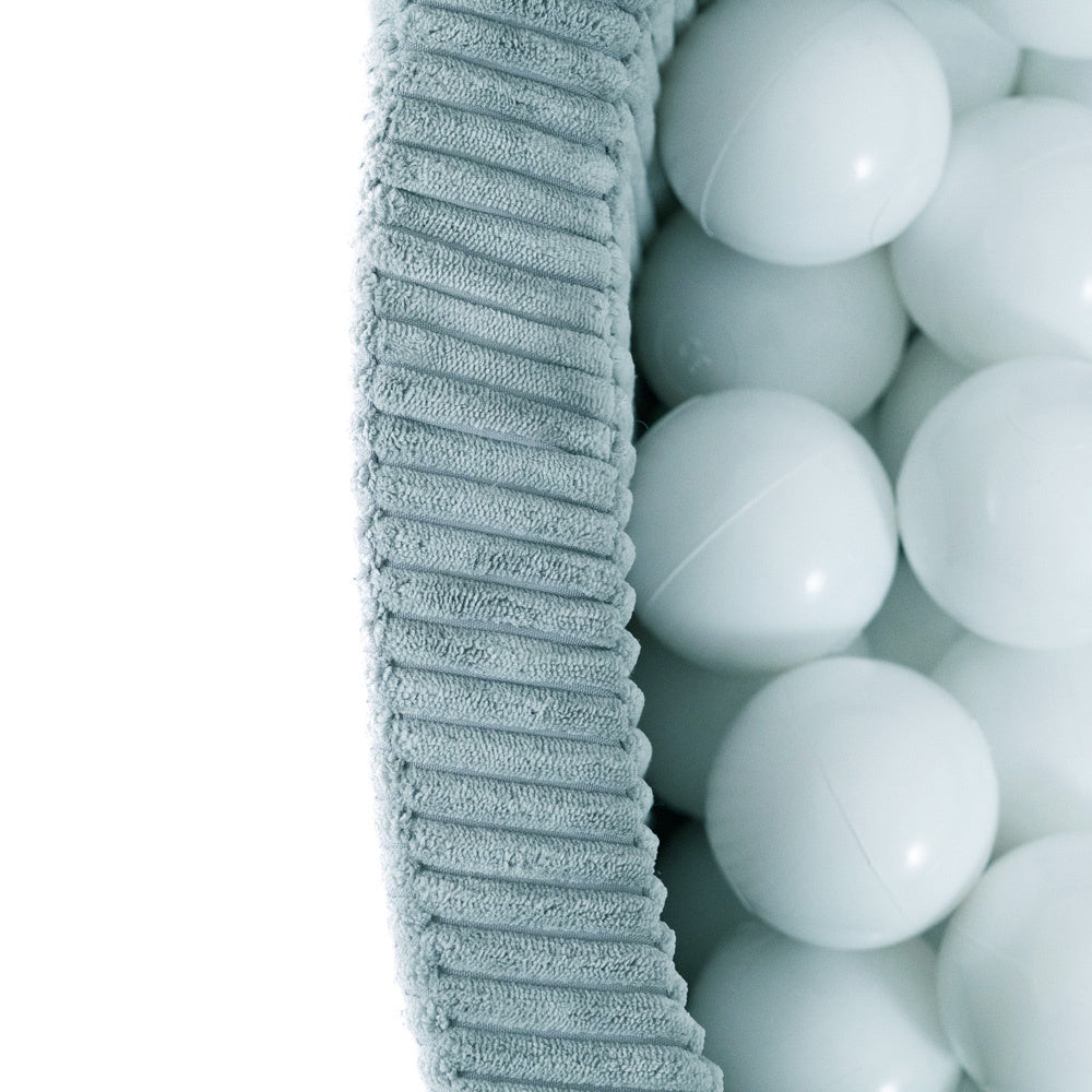 Piscine à balles - ronde 90x30 cm, velours côtelé prenium (+ 200 boules perle, perle menthe, argent) -Plush Nest- Misioo Misioo myplayground