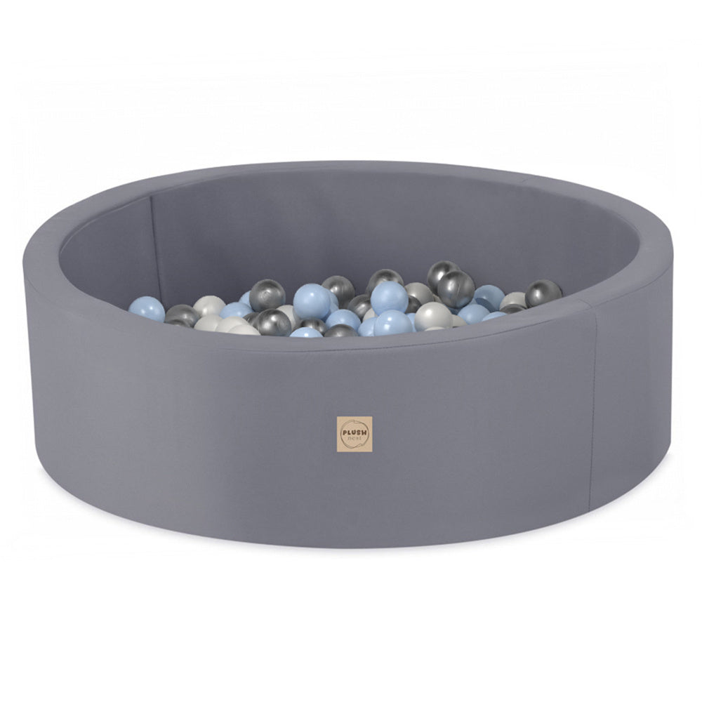 Piscine à balles extérieure - ronde 90x30 cm, grise imperméable ( 200 balles argent, bleu)– Plush Nest Piscine à balles Misioo Piscine à balles extérieure grise 90x30 cm – Imperméable + 200 balles – Plush Nest myplayground