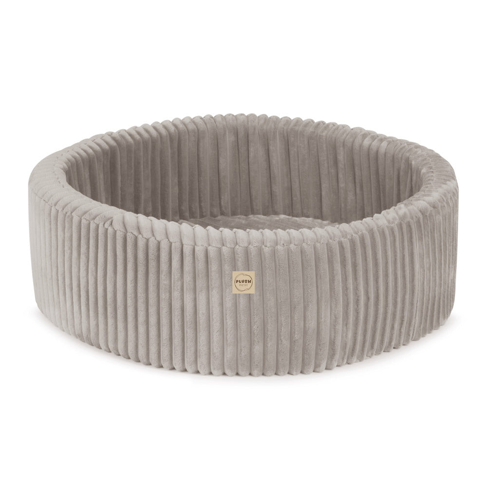 Piscine à balles - ronde 90x30 cm, beige Puffy Lamell (+ 200 boules dorées, perle, transparentes ) – Plush Nest Piscine à balles Misioo Piscine à balles Puffy Lamell beige 90x30 cm – Avec 200 balles – Plush Nest myplayground
