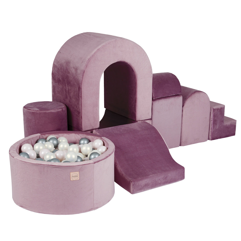 Château de terrain de jeu avec piscine + 150 balles – Velours lilas – PLUSH NEST Misioo myplayground