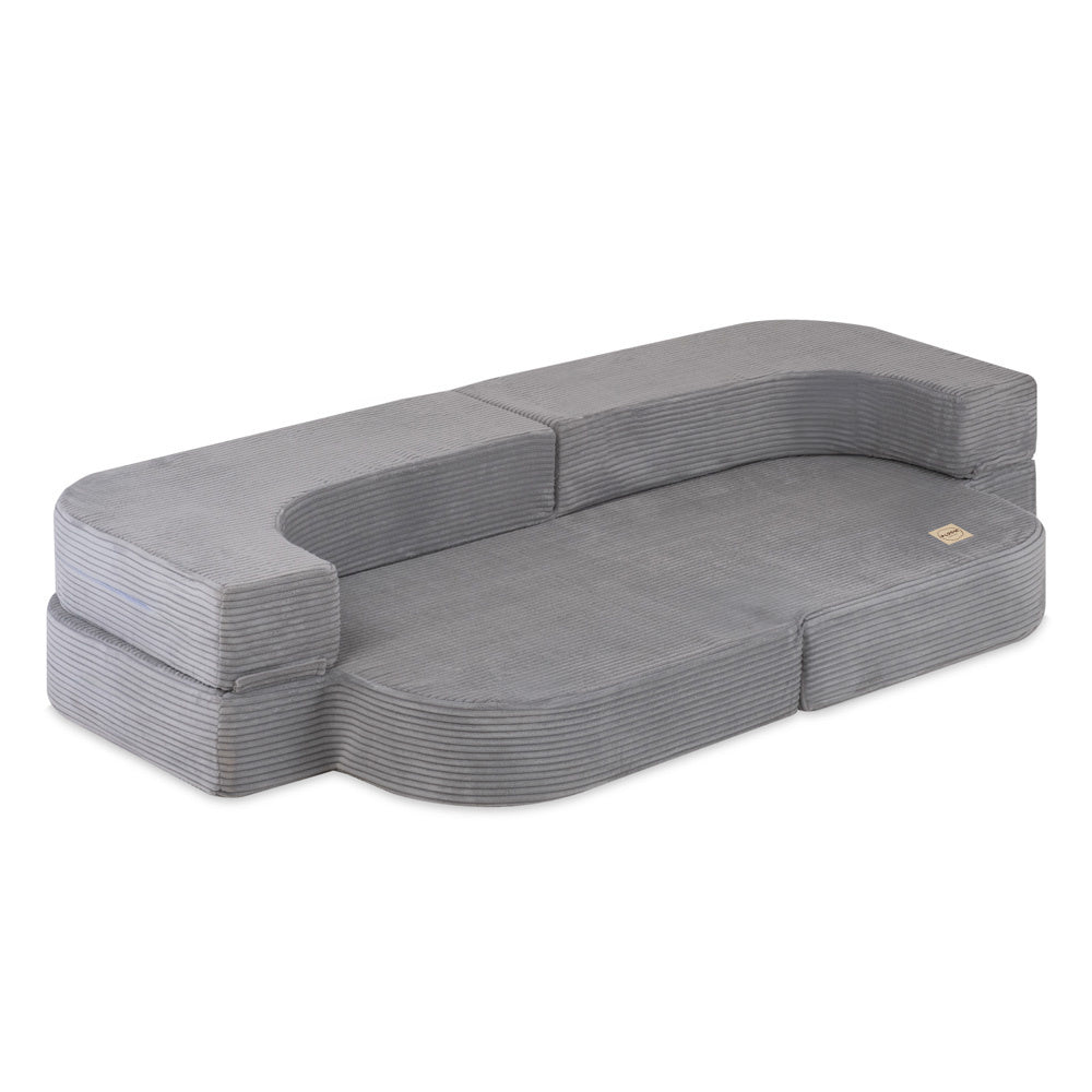 Canapé-lit Foldie - Velours côtelé gris premium, lavable, imperméable - Plush Nest Misioo myplayground