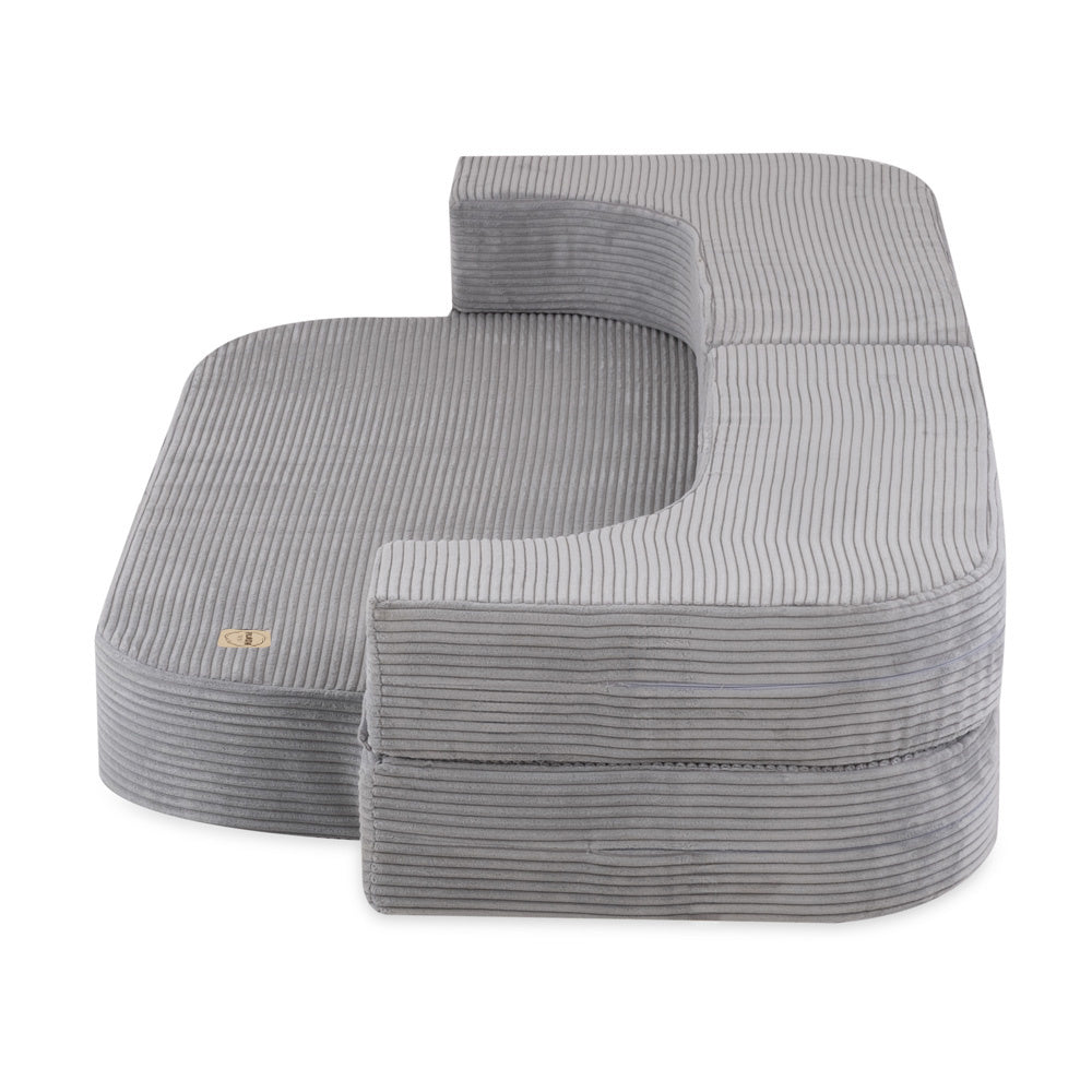 Canapé-lit Foldie - Velours côtelé gris premium, lavable, imperméable - Plush Nest Misioo myplayground