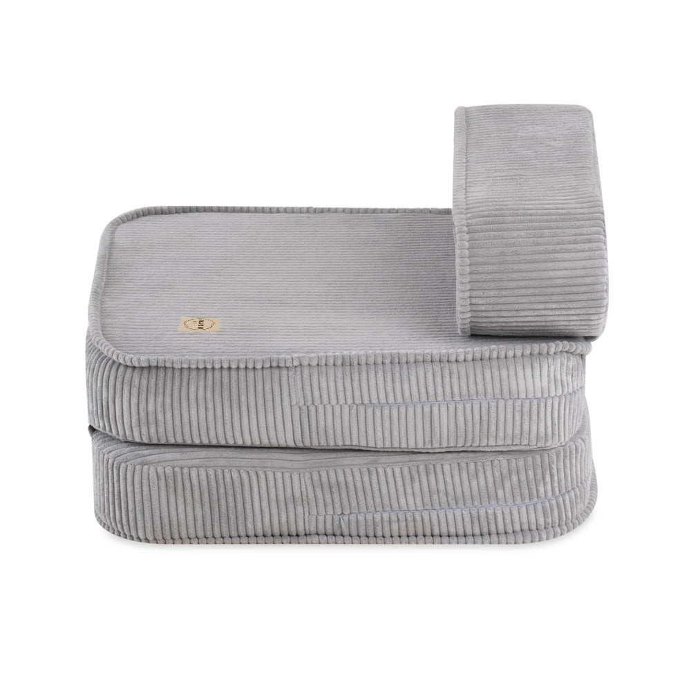 Chaise longue enfant, 150x60x25 cm, velours côtelé gris premium - Plush Nest - Misioo Misioo myplayground
