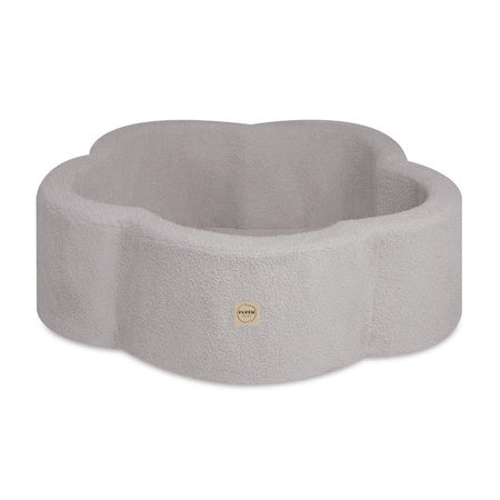 Piscine douce Floral Fun Zone en tissu gris velours côtelé, forme fleur, conçue pour les tout-petits.