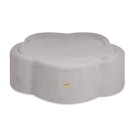 Piscine douce Floral Fun Zone en tissu gris velours côtelé, forme fleur, conçue pour les tout-petits.