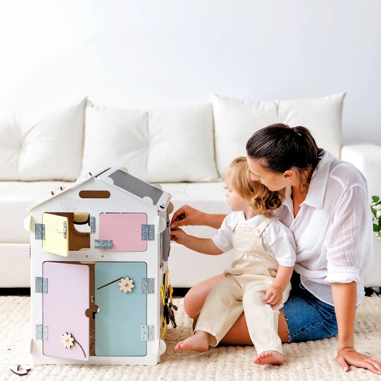 Maisonnette Éducative blanche - pastel, édition limitée, Bois Natura, 12 à 18 mois - BusyKids BusyKids myplayground